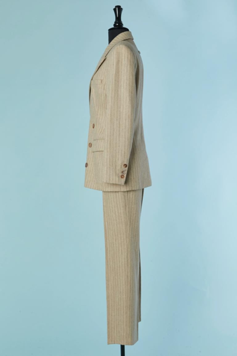 Tuta-pantalone in lana beige con strisce di spillo  Jean Paul Gaultier Classique In condizioni ottime in vendita a Saint-Ouen-Sur-Seine, FR