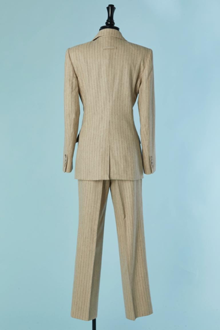 Donna Tuta-pantalone in lana beige con strisce di spillo  Jean Paul Gaultier Classique in vendita