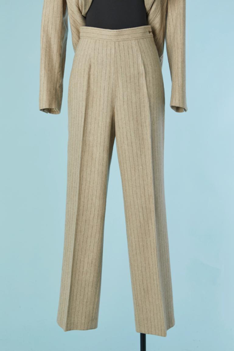 Tuta-pantalone in lana beige con strisce di spillo  Jean Paul Gaultier Classique in vendita 4