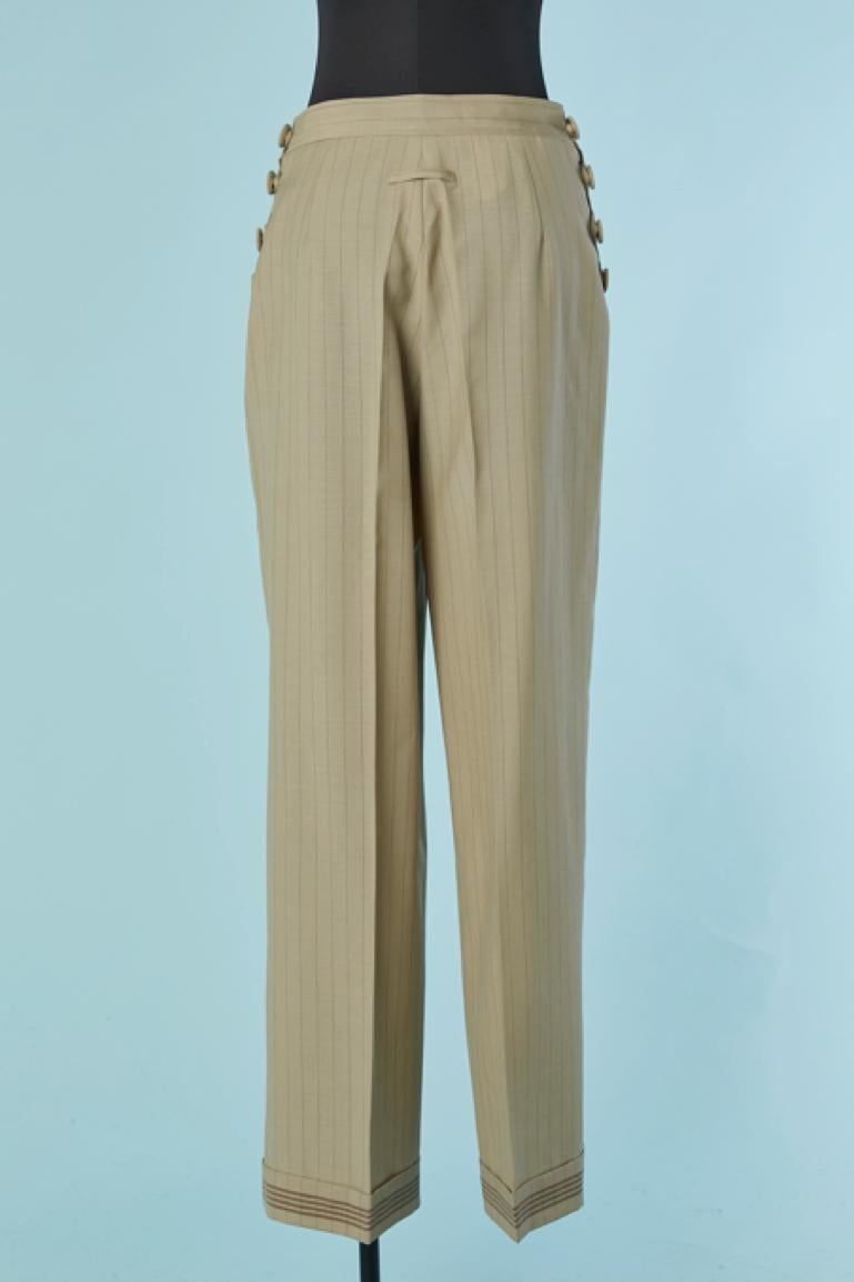 Beige wool pin-striped trouser suit Jean-Paul Gaultier Classique For Sale 7