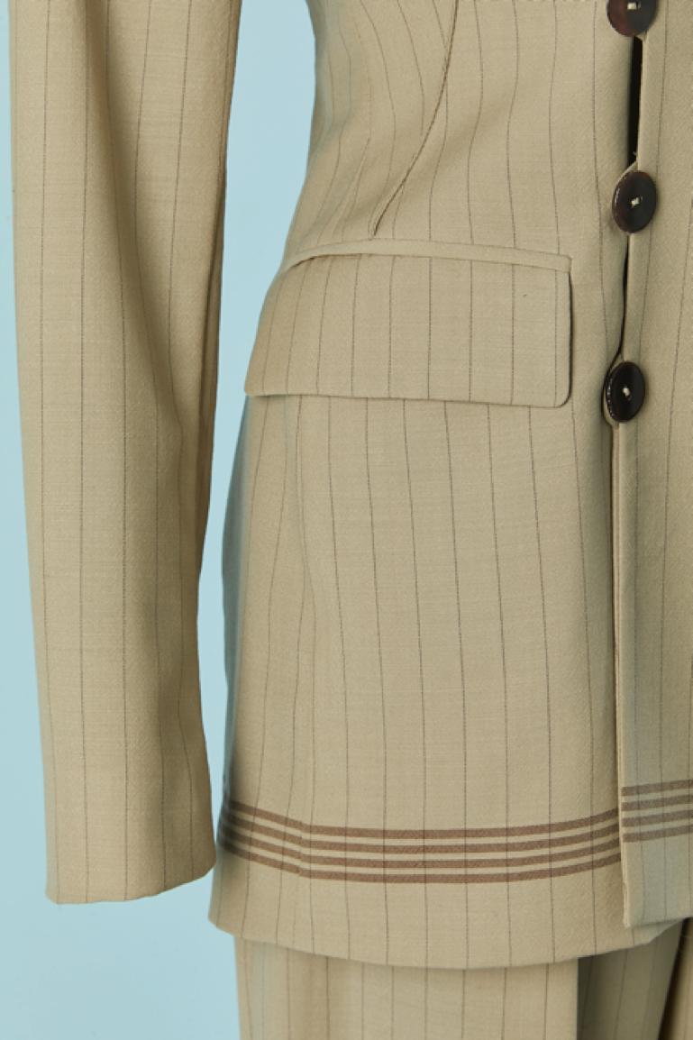 Women's Beige wool pin-striped trouser suit Jean-Paul Gaultier Classique For Sale