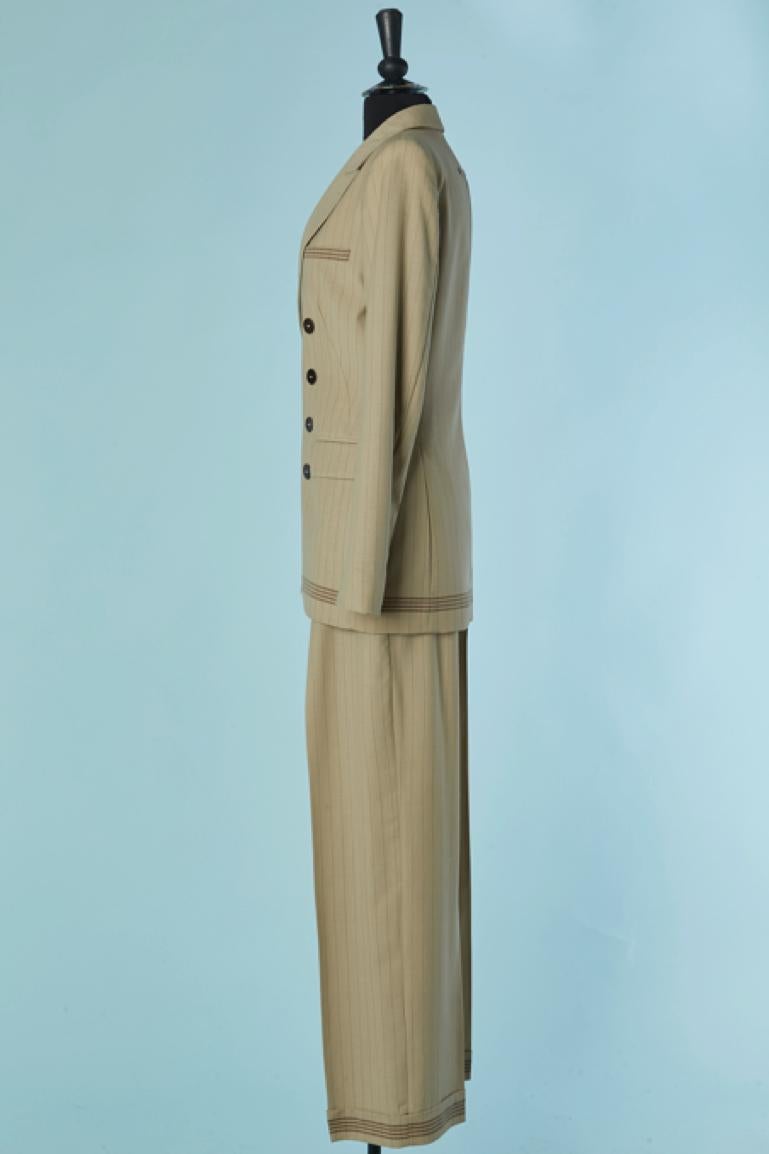 Beige wool pin-striped trouser suit Jean-Paul Gaultier Classique For Sale 1
