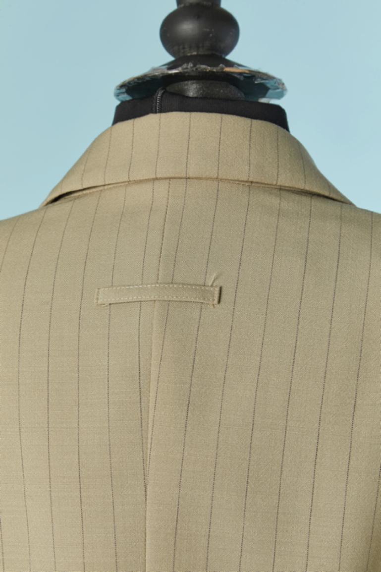 Beige wool pin-striped trouser suit Jean-Paul Gaultier Classique For Sale 3