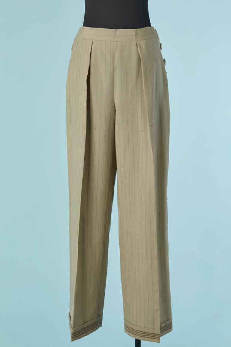 Beige wool pin-striped trouser suit Jean-Paul Gaultier Classique For Sale 5