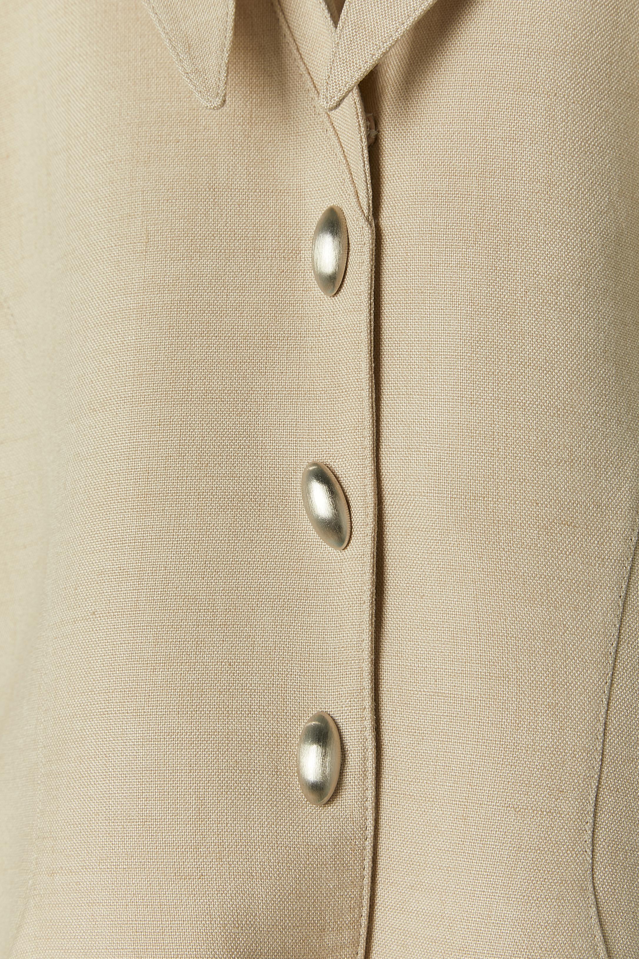 Beige wool, rayon and linen skirt-suit Thierry Mugler In Excellent Condition For Sale In Saint-Ouen-Sur-Seine, FR