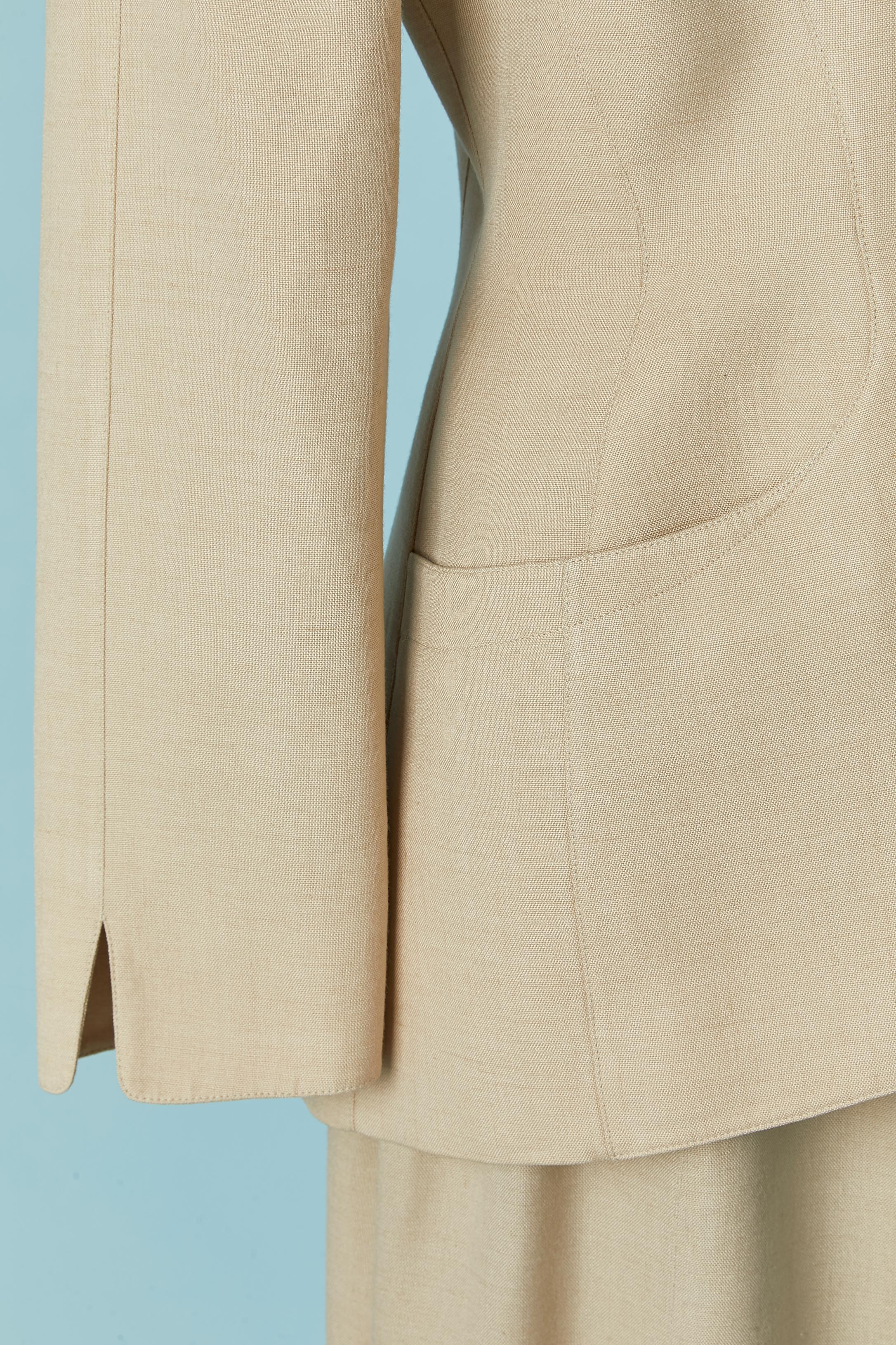 Women's Beige wool, rayon and linen skirt-suit Thierry Mugler For Sale