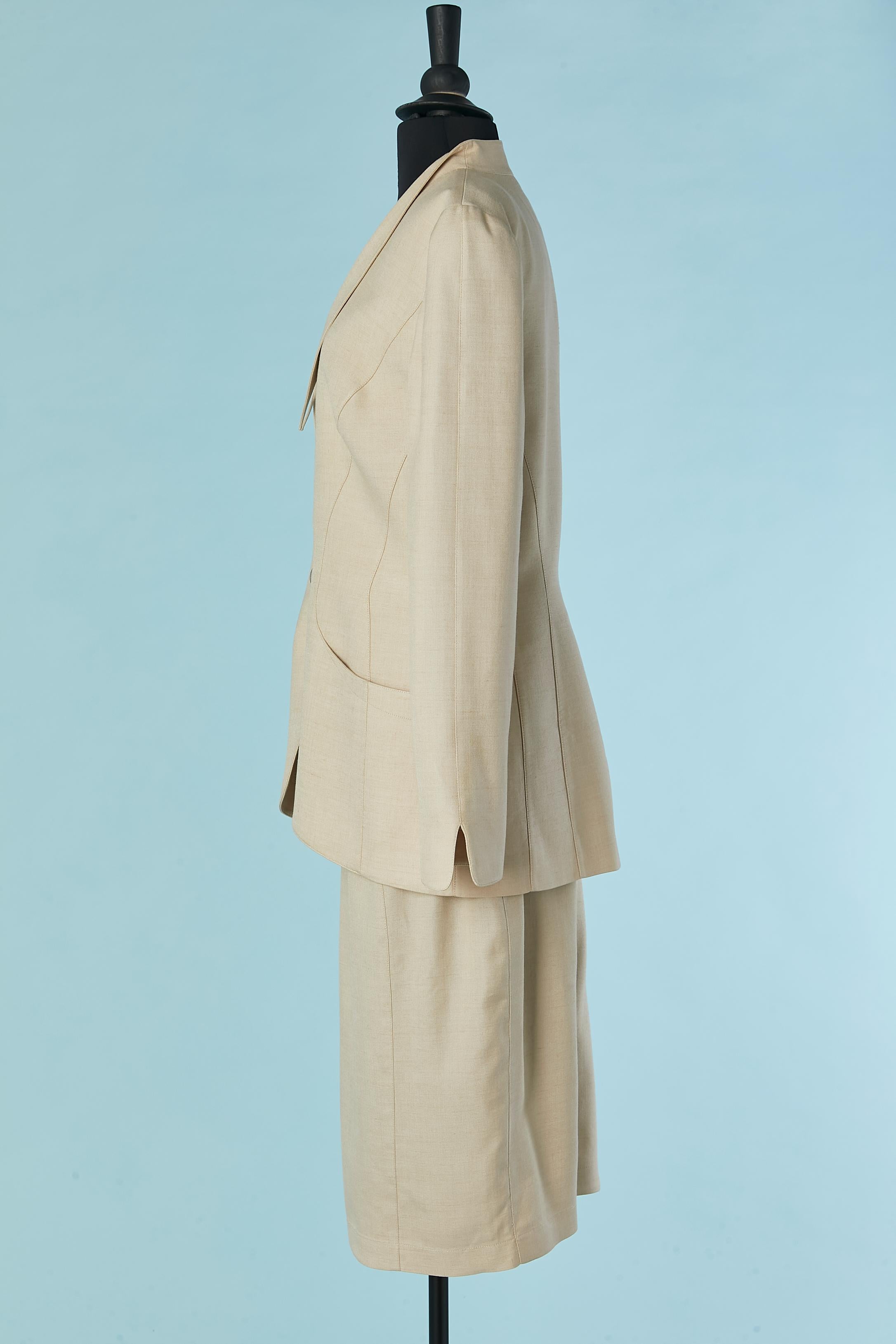 Beige wool, rayon and linen skirt-suit Thierry Mugler For Sale 1