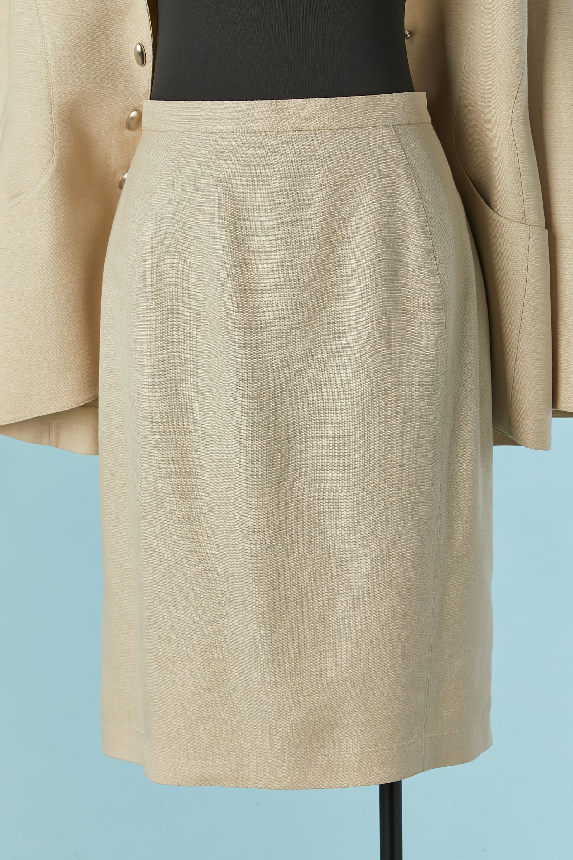 Beige wool, rayon and linen skirt-suit Thierry Mugler For Sale 3