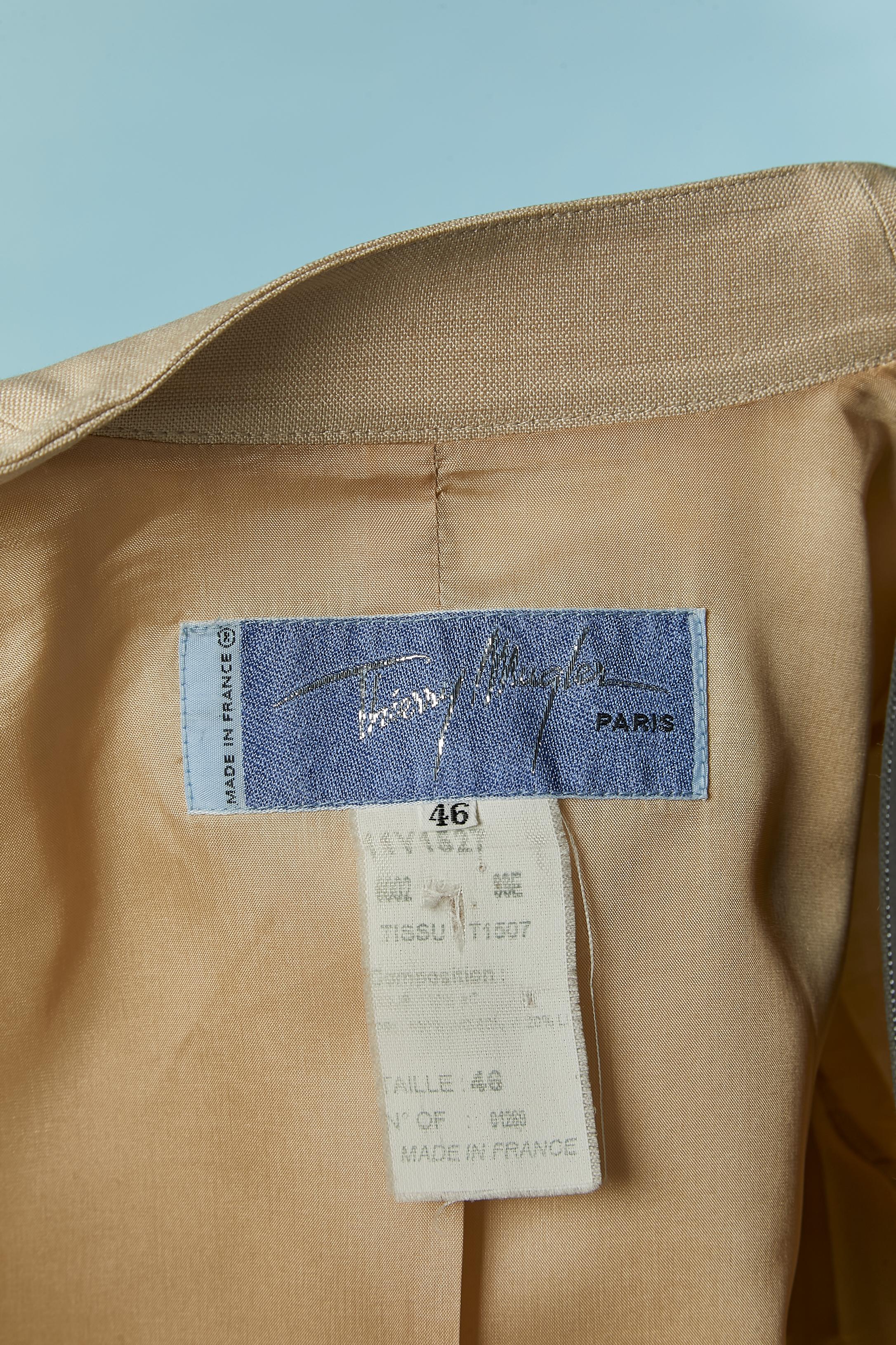 Beige wool, rayon and linen skirt-suit Thierry Mugler For Sale 4