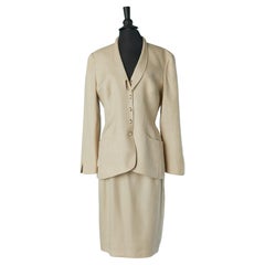 Traje-falda de lana, rayón y lino beige Thierry Mugler