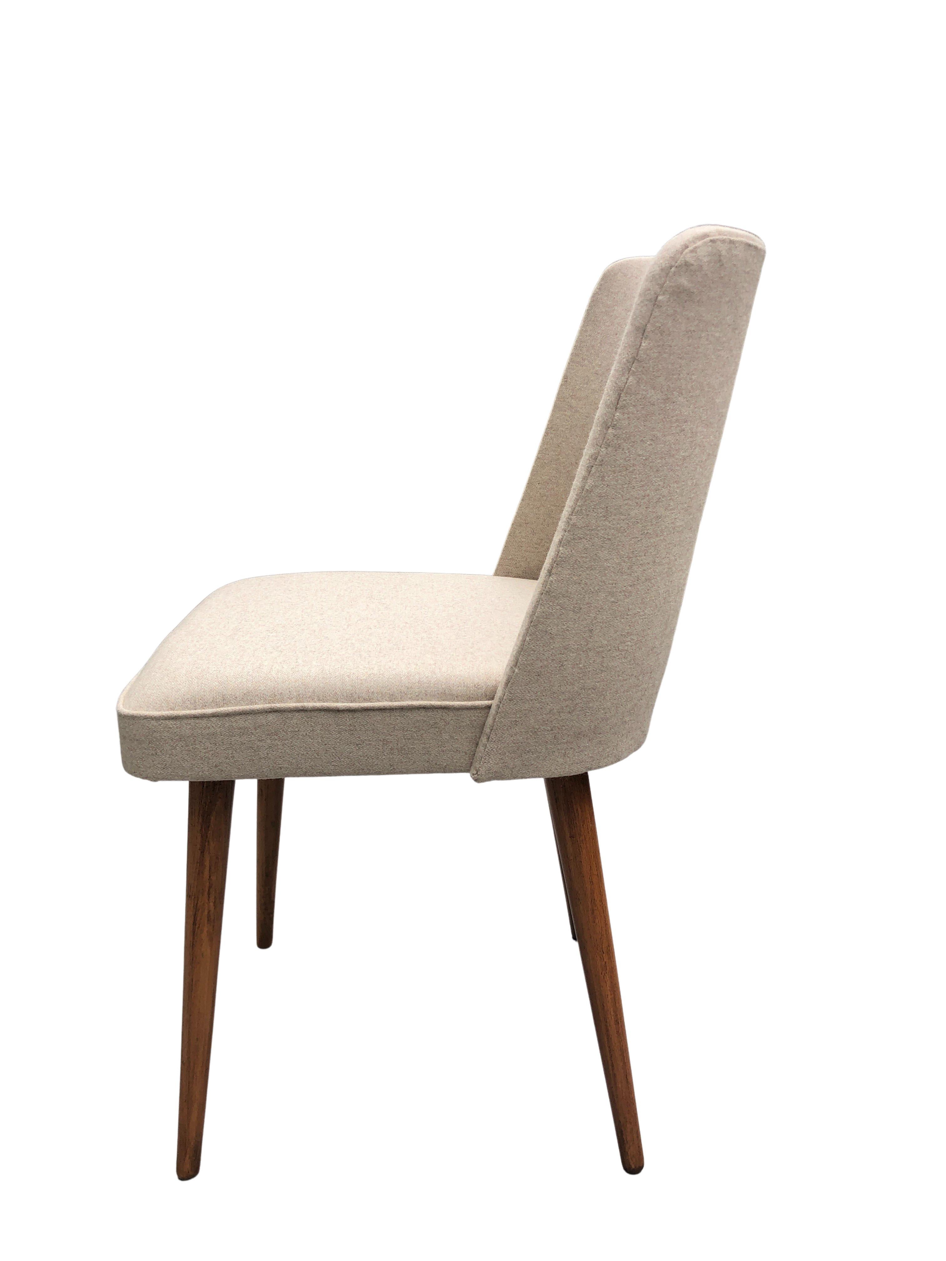 Polish Beige Wool Shell Dining Chair by Lesniewski, 1960s For Sale