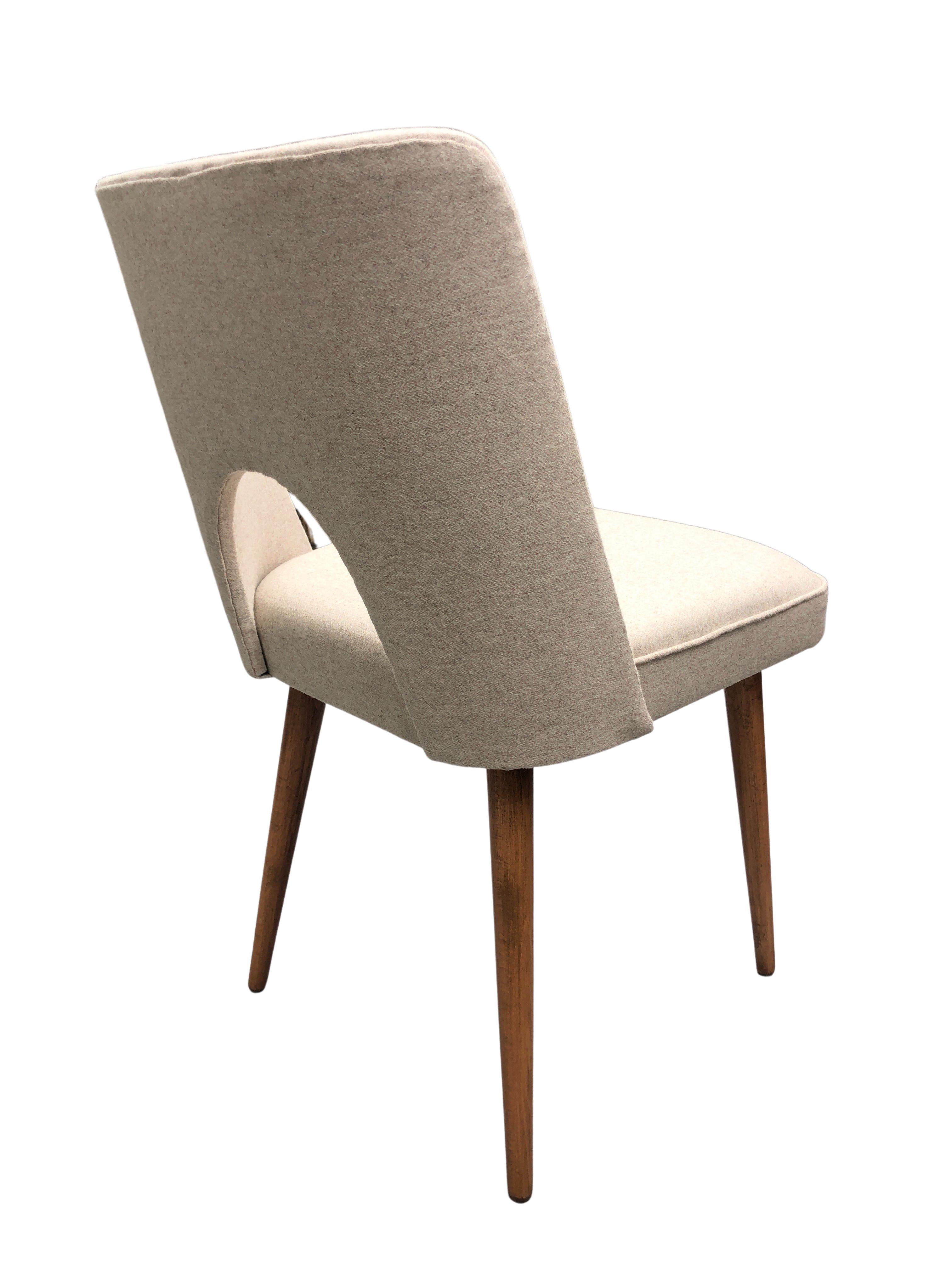 Hand-Crafted Beige Wool Shell Dining Chair by Lesniewski, 1960s For Sale