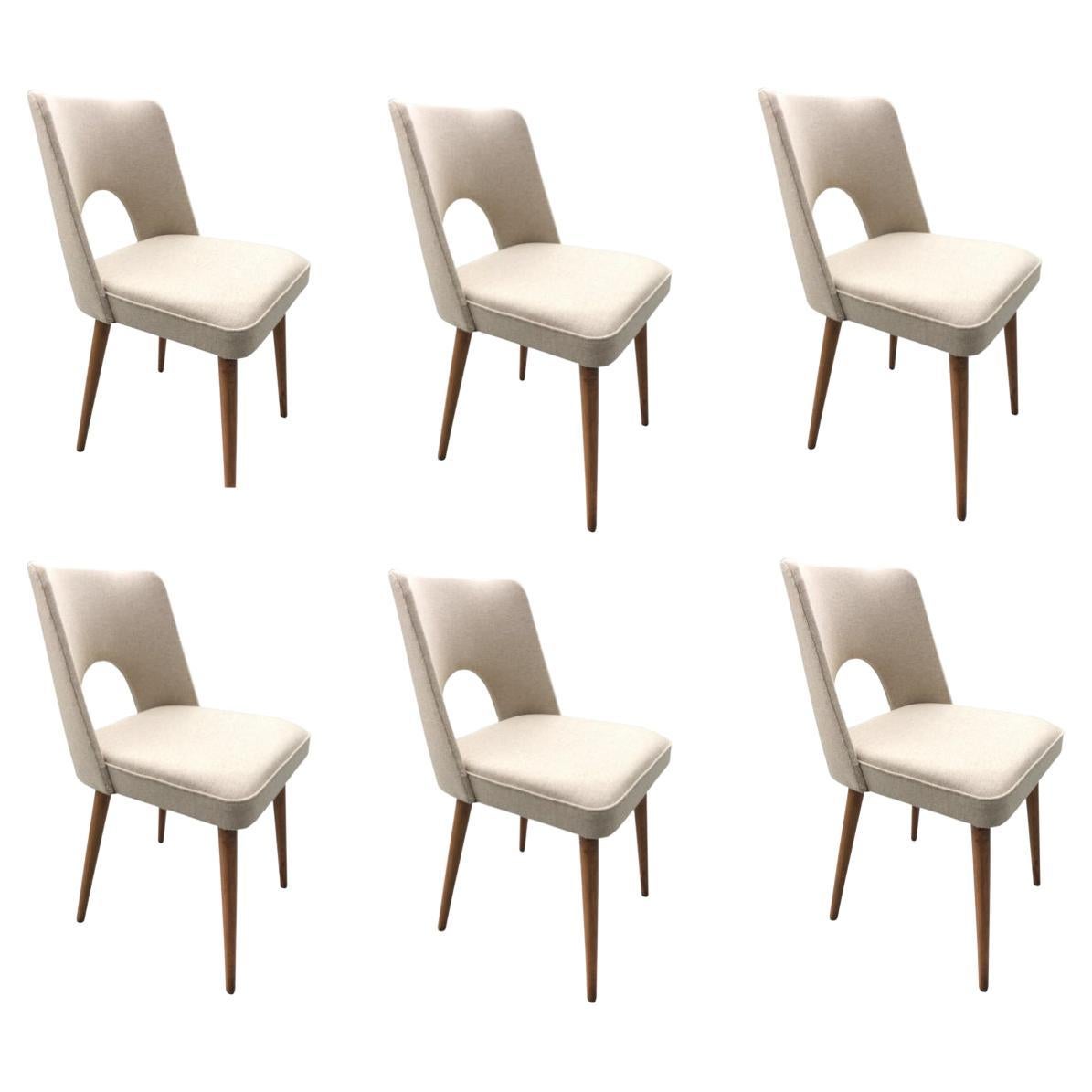 Beige Wool Shell Dining Chairs by Lesniewski, 1960s, Set of 6