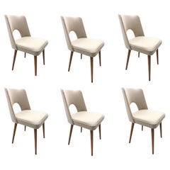 Chaises de salle à manger en coquille de laine beige par Lesniewski, années 1960, lot de 6