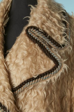Beige wooly oversize double-breasted coat with piping ETRO