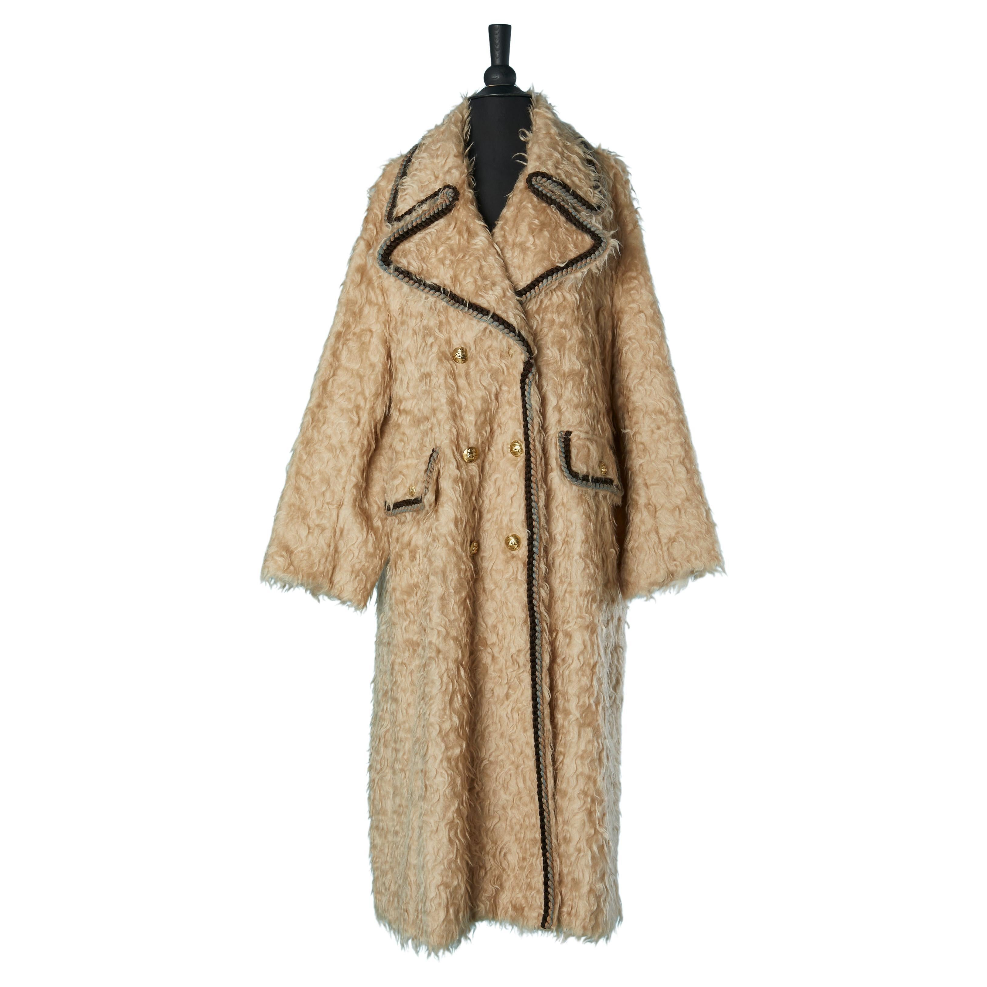 Manteau oversize en laine beige à double boutonnage avec passepoils ETRO