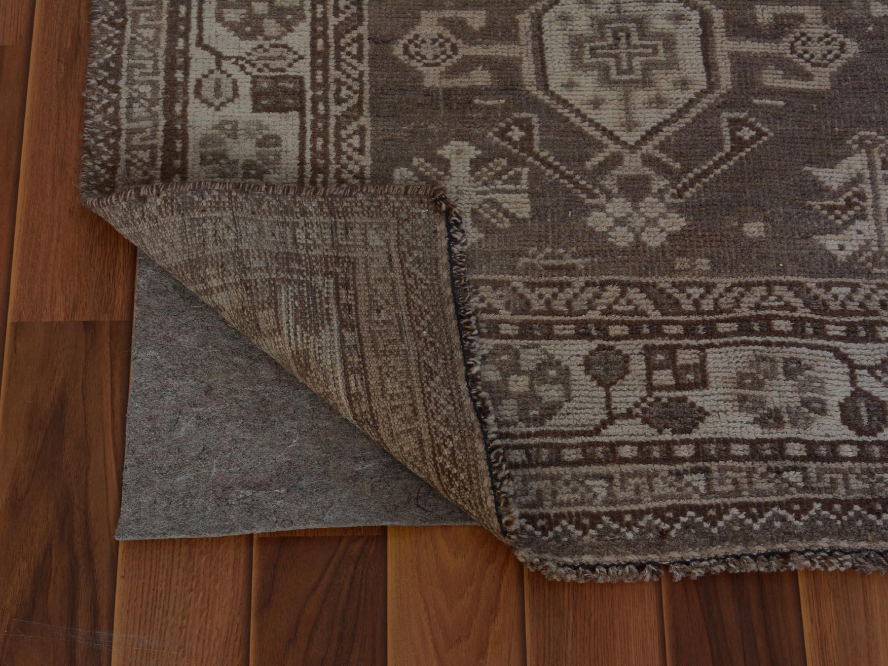 Medieval Beige Worn Down and Old Persian Qashqai Pure Wool Hand Knotted Oriental Rug For Sale