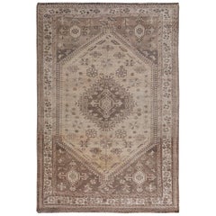 Beige Worn Down and Old Persian Qashqai Pure Wool Hand Knotted Oriental Rug