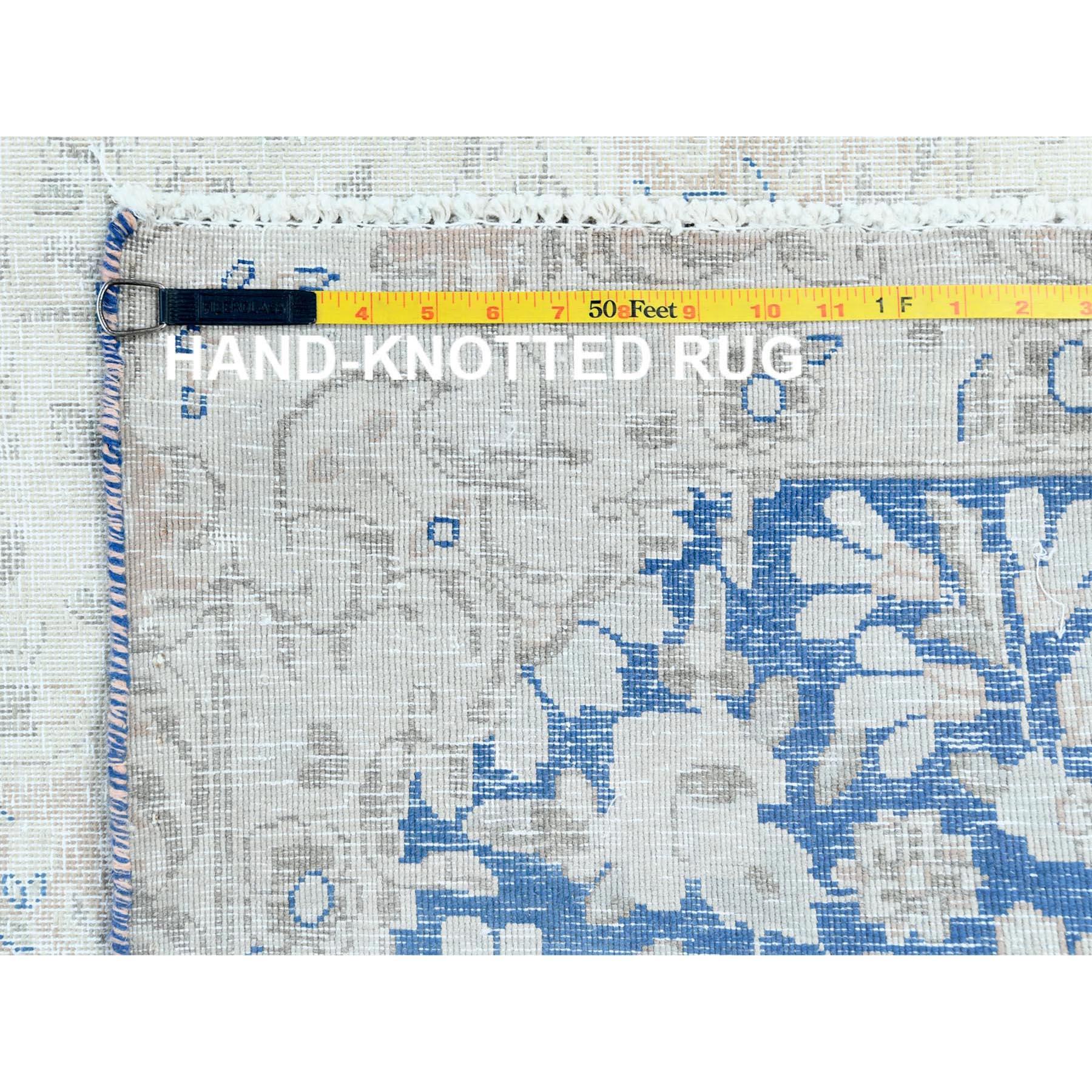Beige Worn Wool Distressed Look Old Persian Kerman Hand Knotted Oriental Rug For Sale 6