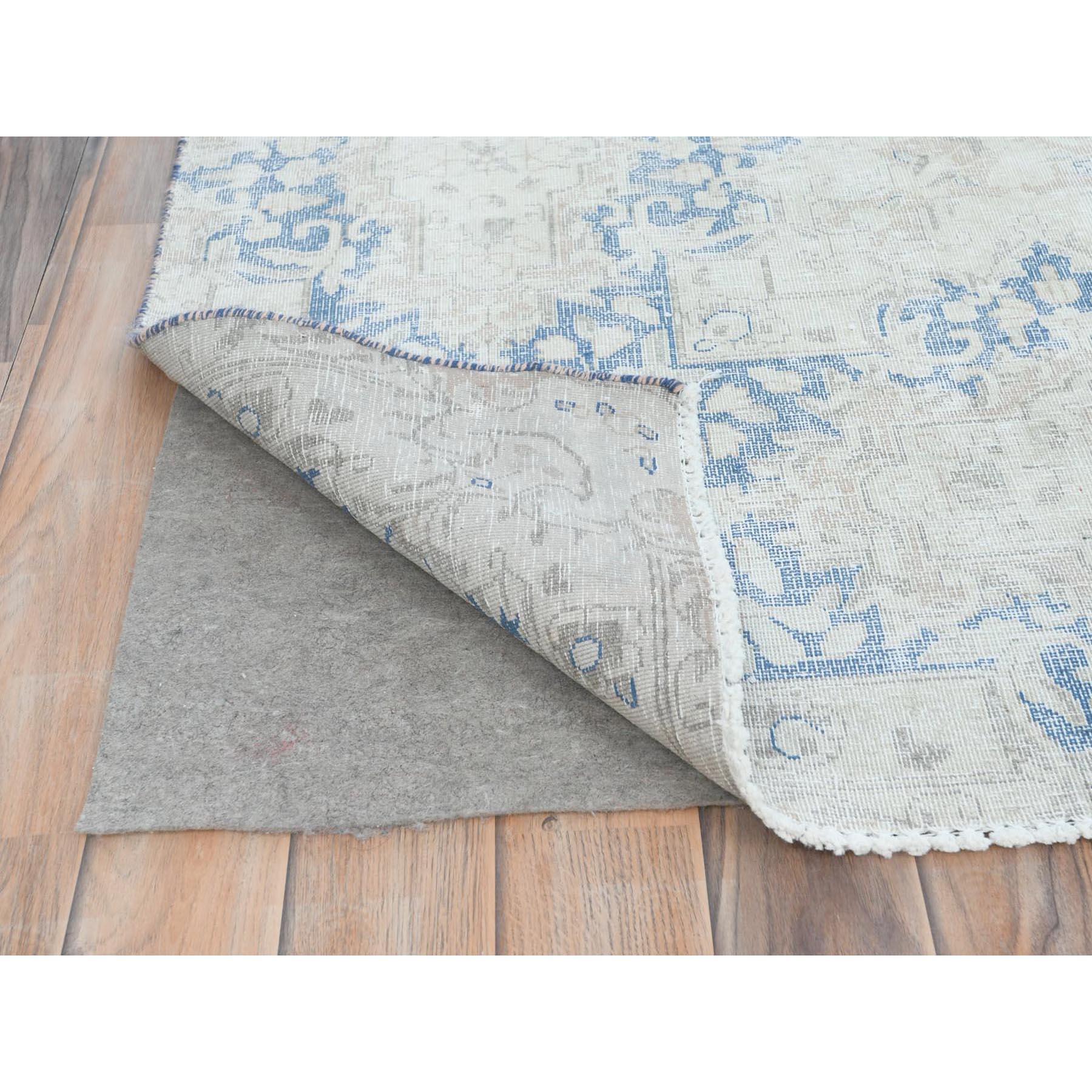 Beige Worn Wool Distressed Look Old Persian Kerman Hand Knotted Oriental Rug In Good Condition For Sale In Carlstadt, NJ