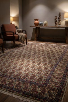 Beige Yazd Wool Hand Knotted Rug 8 ft x 12 ft , Buttercream Boteh Garden