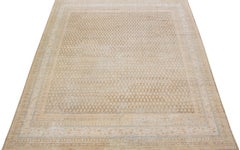 Beige Handmade Antique Hamadan Wool Rug with Allover Design