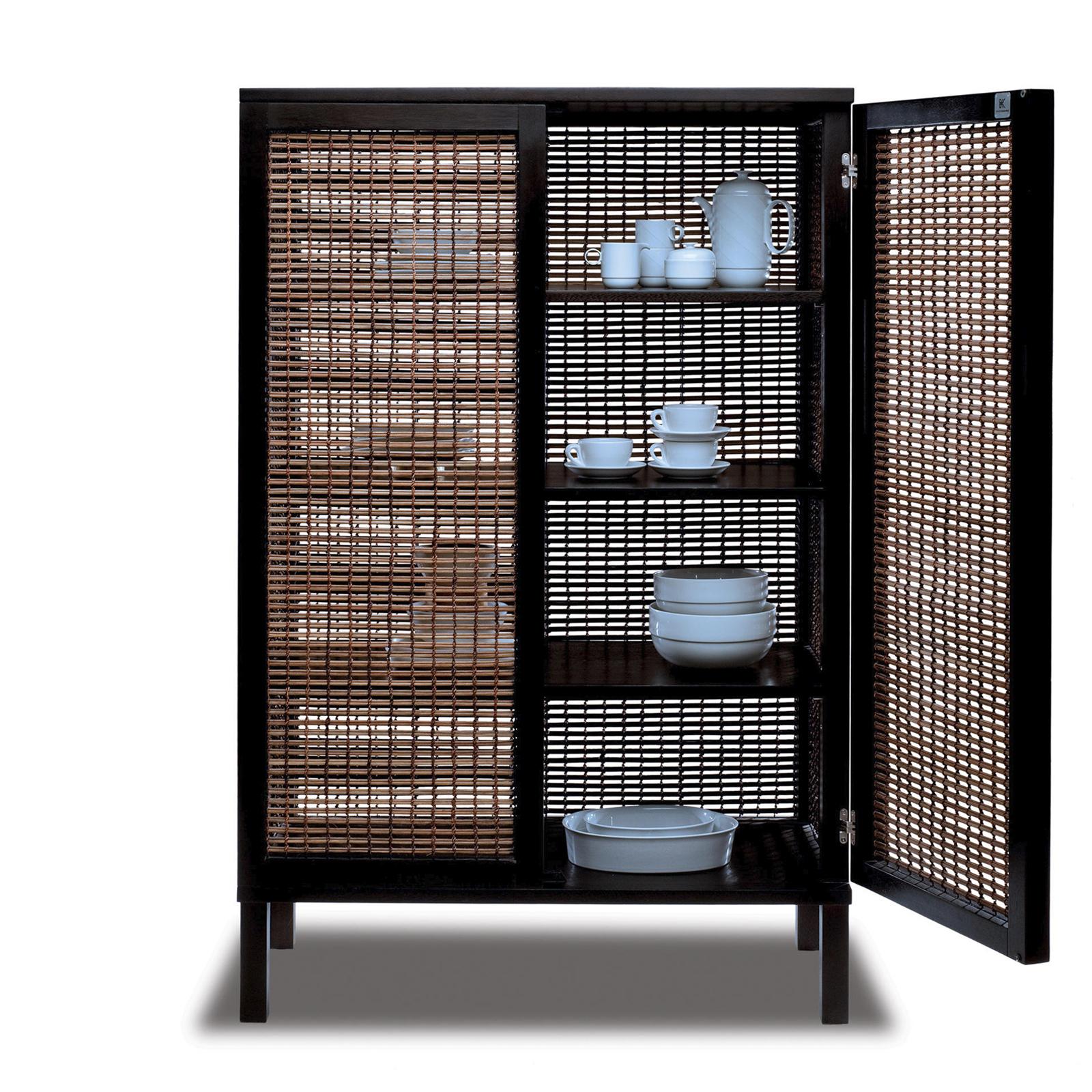Cabinet Beijing in brown finish, made with
solid walnut wood and solid maple wood.
With Abaca, lampakanai and natural rattan. 
Lead time production if on stock 2-3 weeks,
if not on stock 15-16 weeks.
         