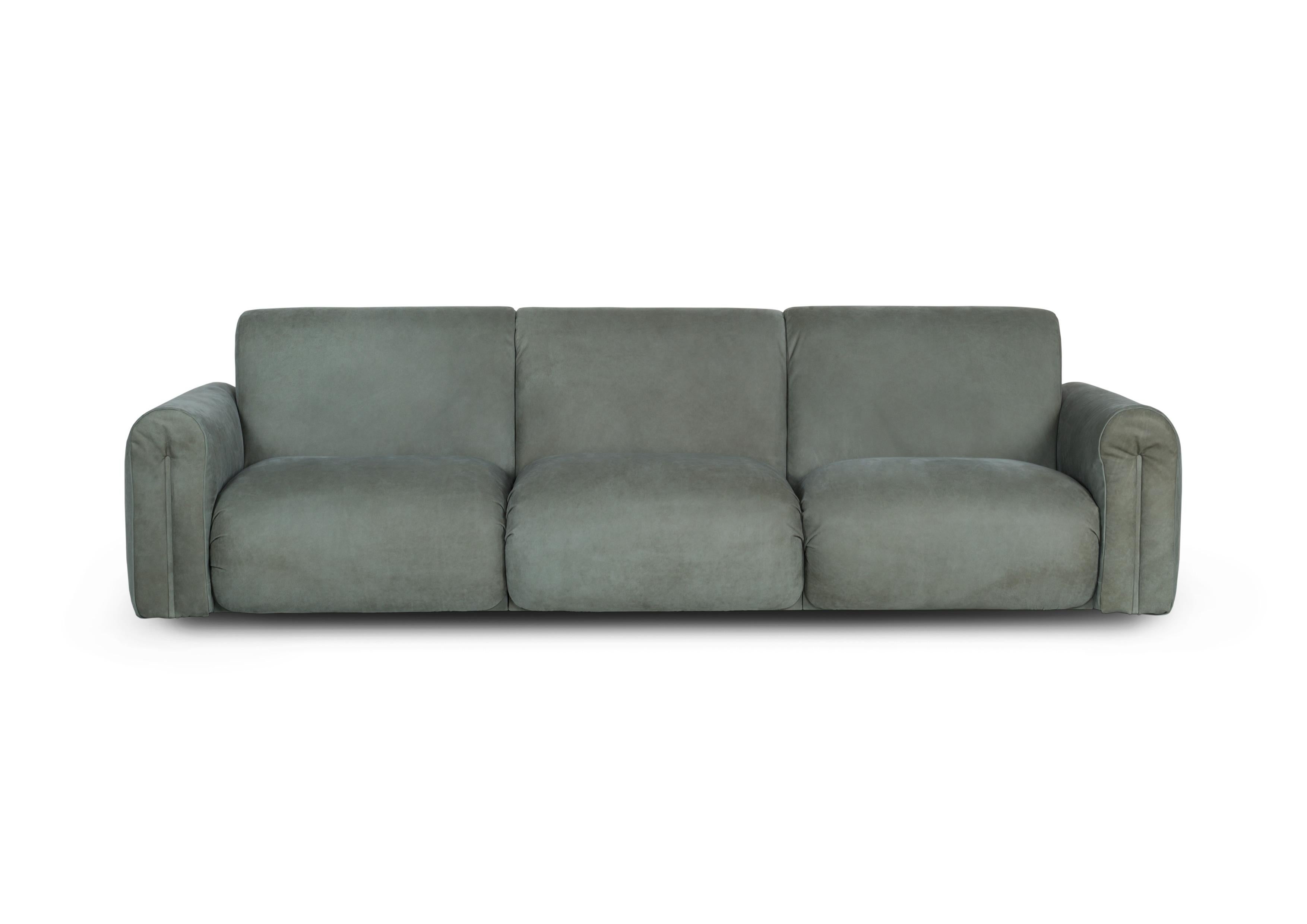 Contemporary Modern Beijinho Sofa, Beige Velvet Leather, Handmade in Portugal by Greenapple For Sale