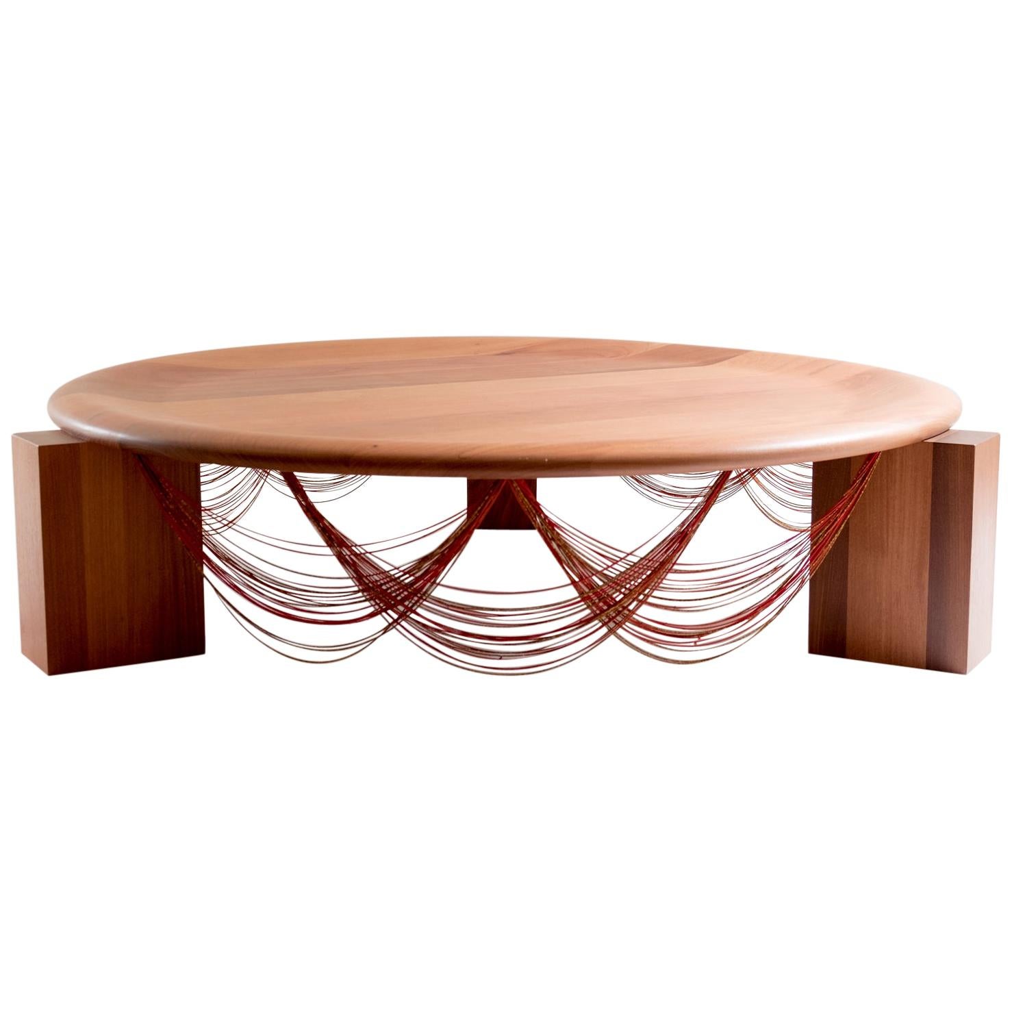 Beijú Center Table: handcrafted in Brazil with beads and Cabreúva wood For Sale