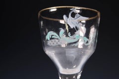 Beilby Enamelled Opaque Twist Wine Glass Circa 1765 Painted Peacock Peahen Gilt