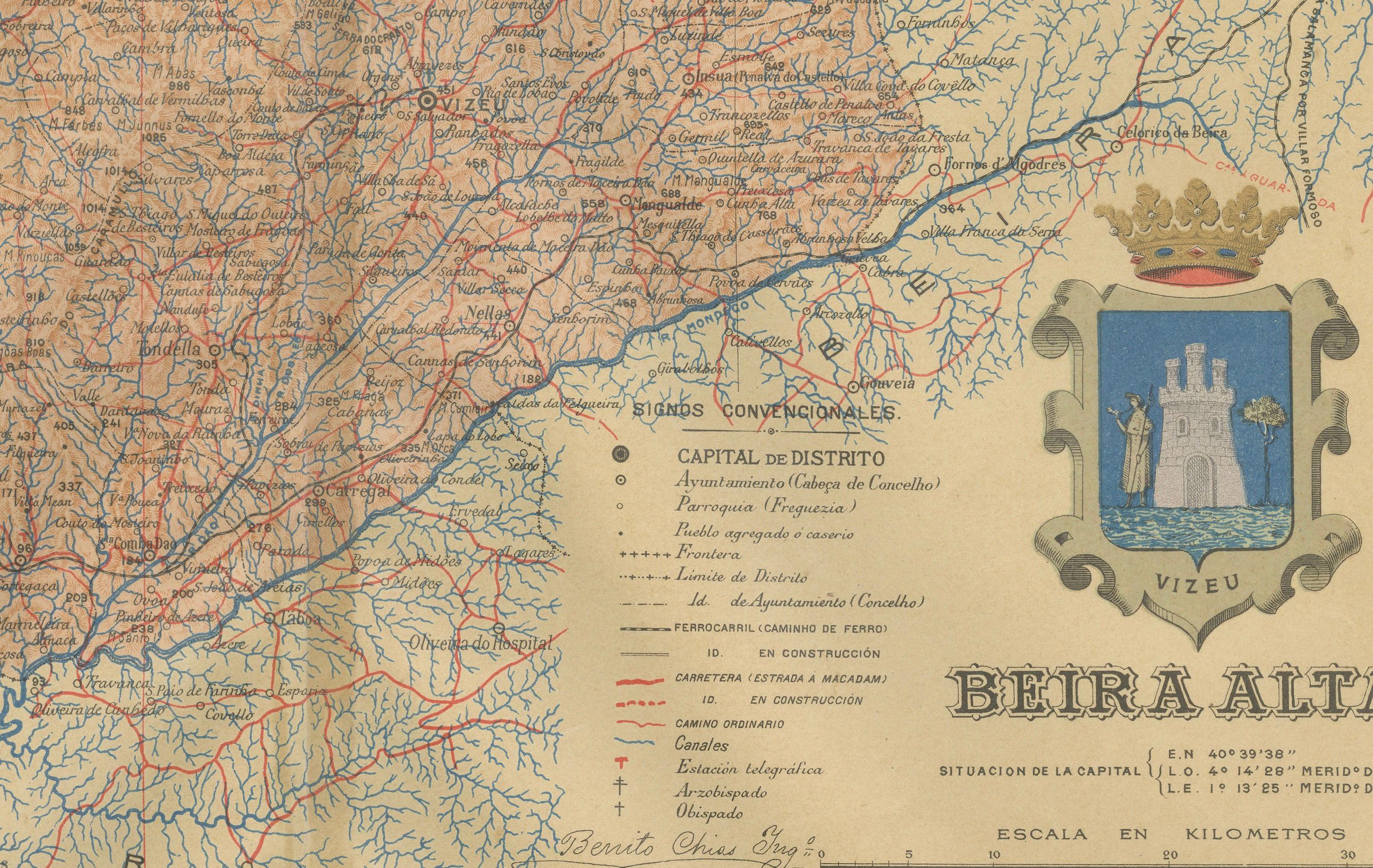 Early 20th Century Beira Alta: A Cartographic Journey Through Portugal's Heartland in 1903 For Sale