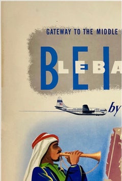 BEIRUT LEBANON BY CLIPPER PAN AM Original Vintage Airline Travel Tourism Poster
