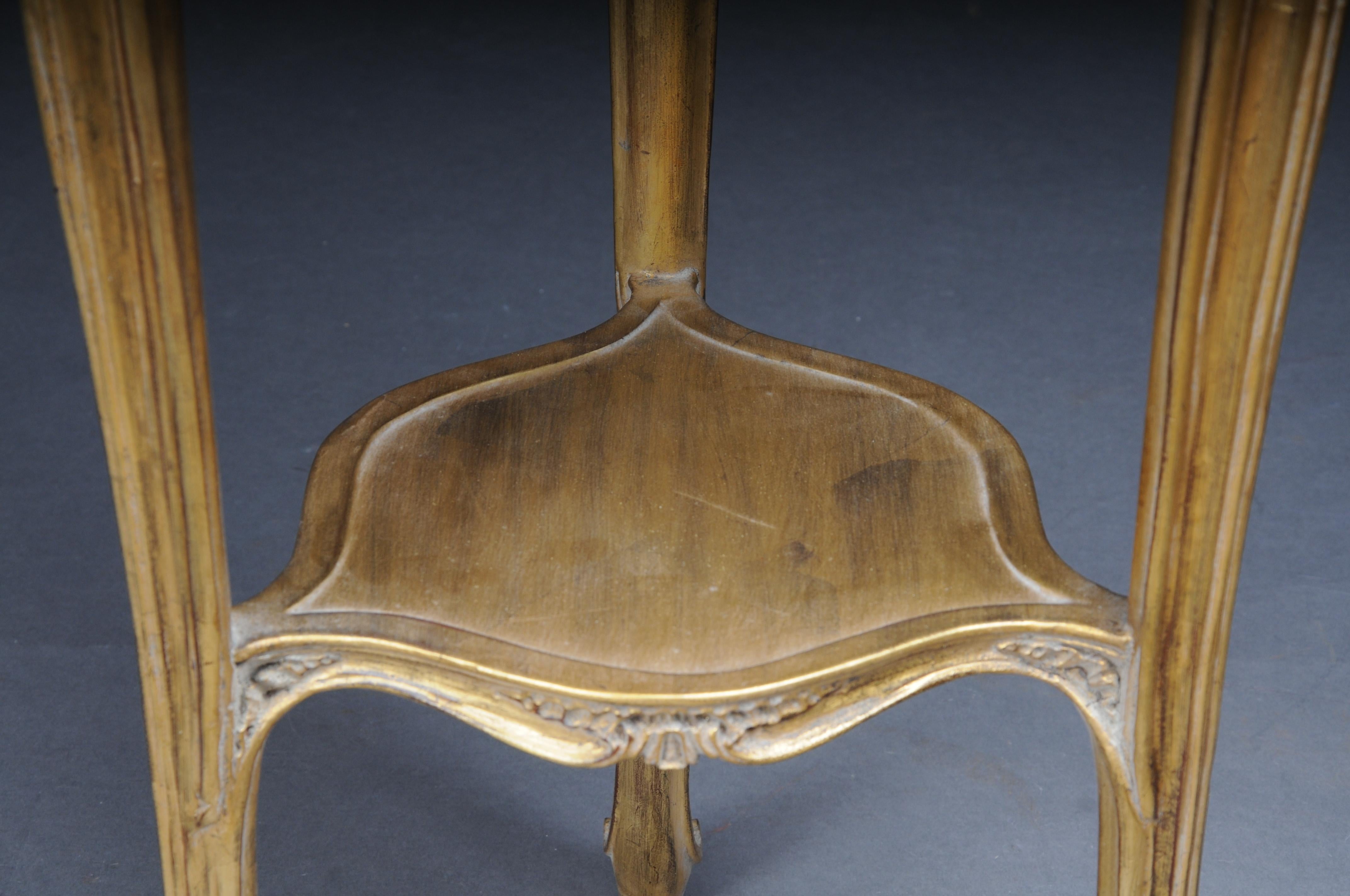 French Finely carved gold side table with marble top, Louis XV For Sale