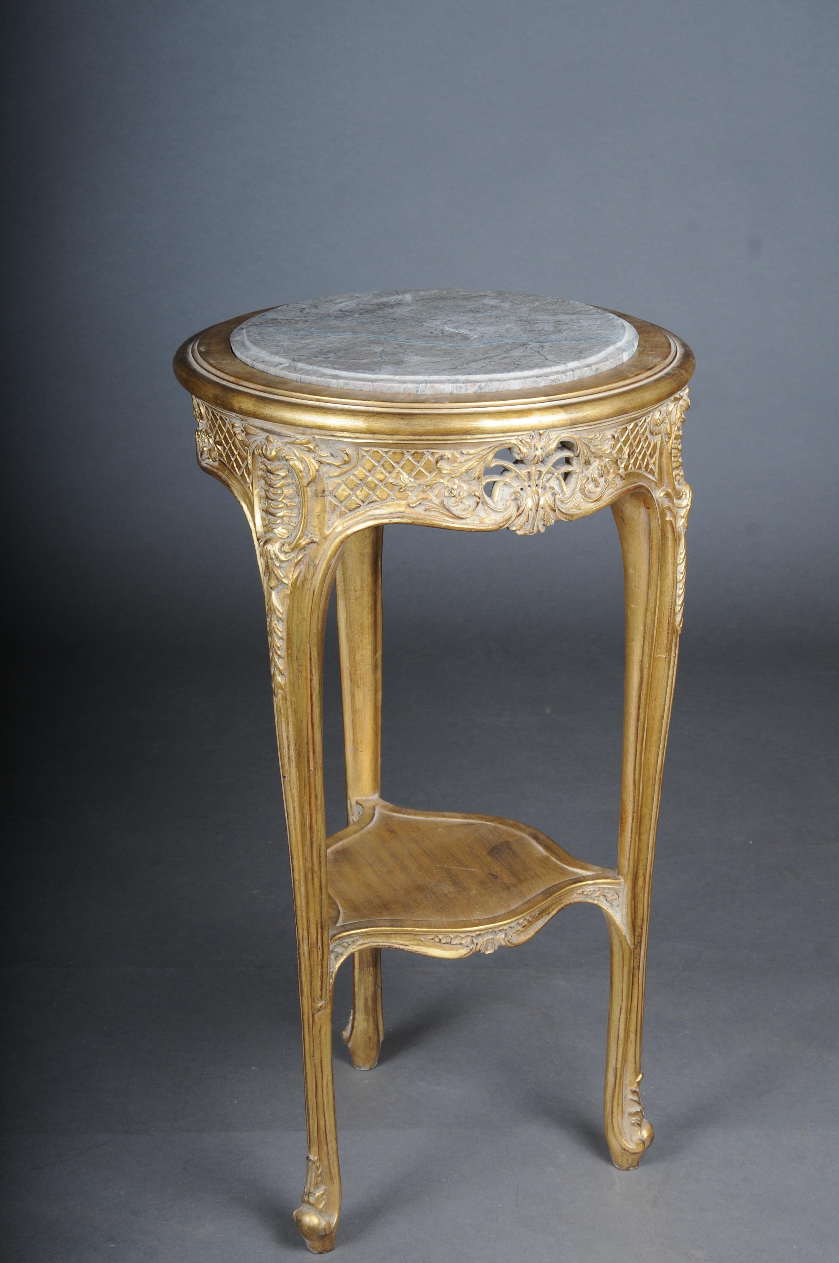 Marble Finely carved gold side table with marble top, Louis XV For Sale