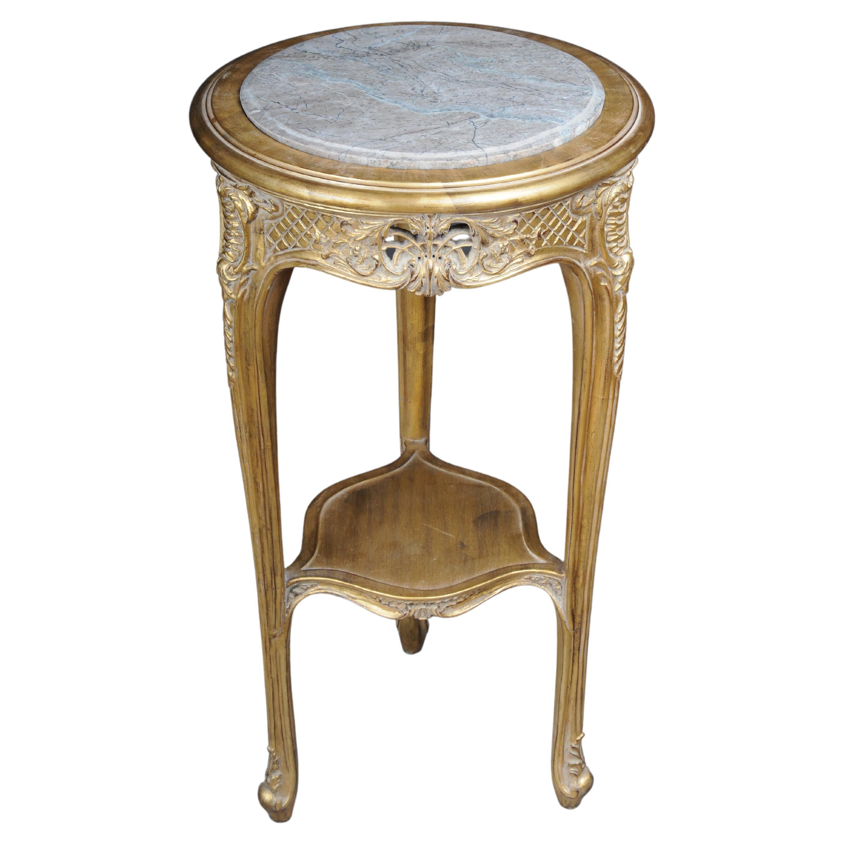 Finely carved gold side table with marble top, Louis XV For Sale