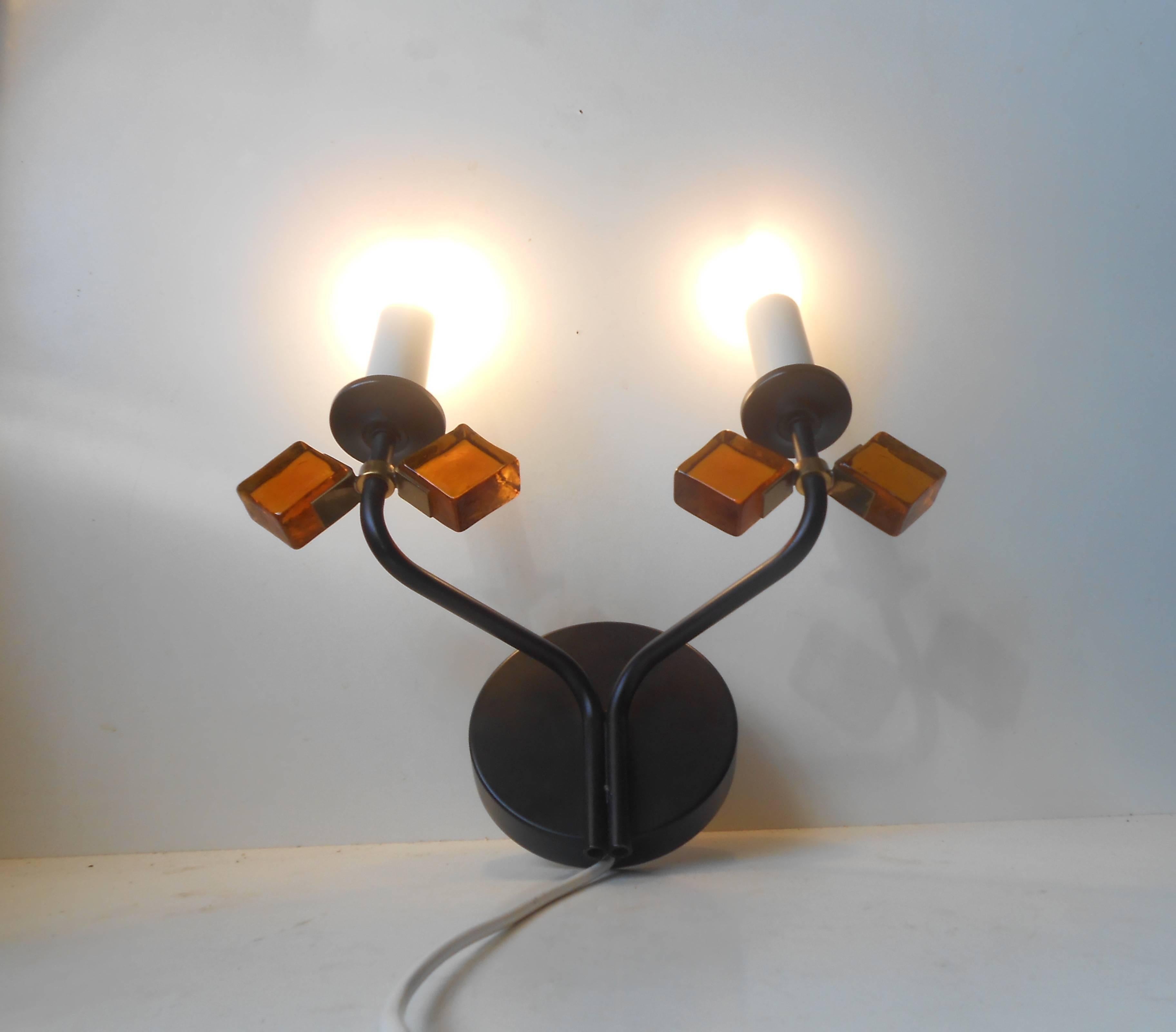 Mid-Century Modern Bejeweled Sconce with Amber Glass 'Butterflies' by Svend Aage Holm Sørensen For Sale