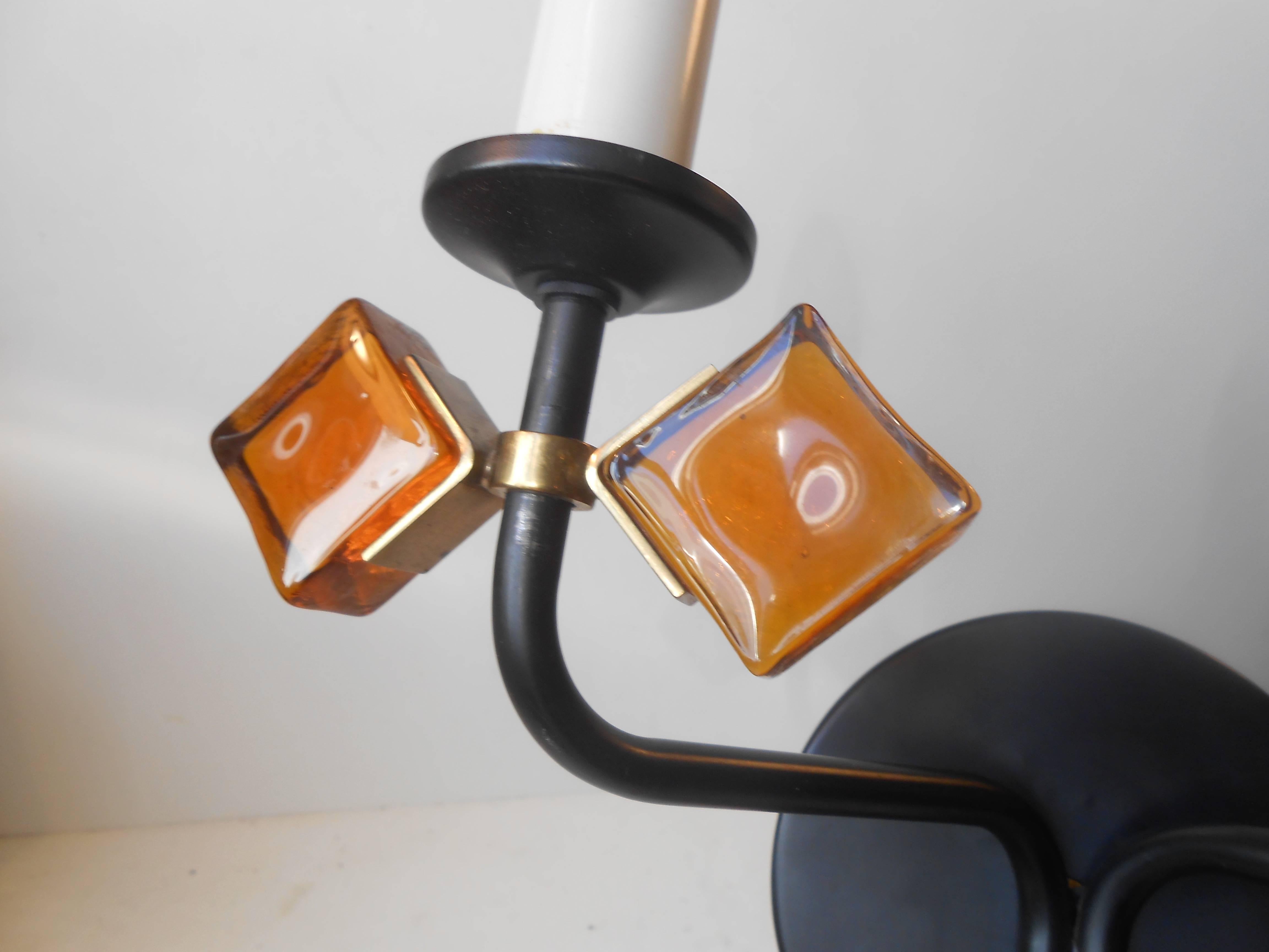 Powder-Coated Bejeweled Sconce with Amber Glass 'Butterflies' by Svend Aage Holm Sorensen