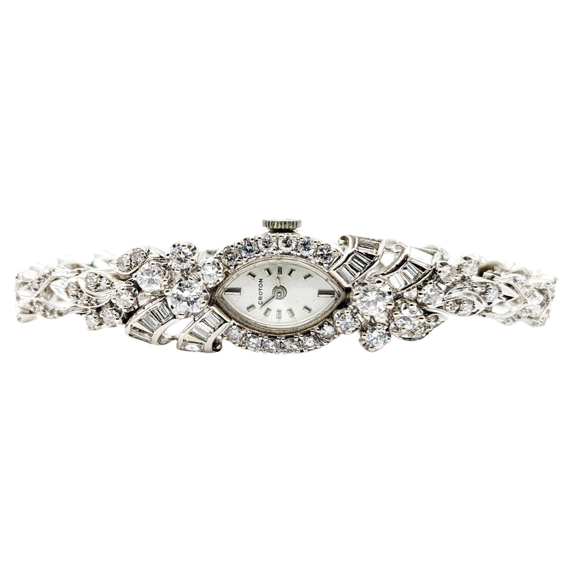 Bejeweled Vintage 3.00ctw Diamond Croton Ladies Watch in 14K White Gold