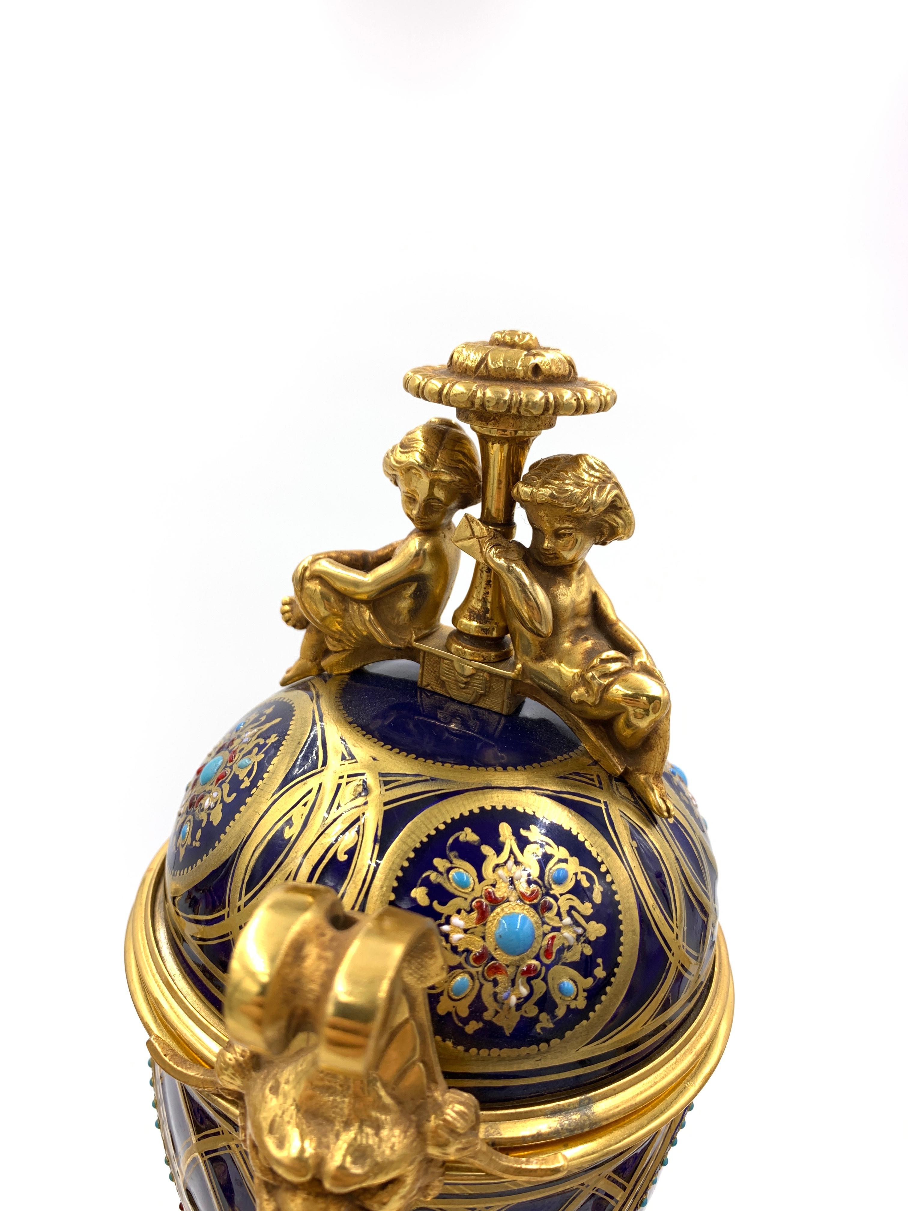 Bejewelled 19th Century Sevres Style Clock Set For Sale 5