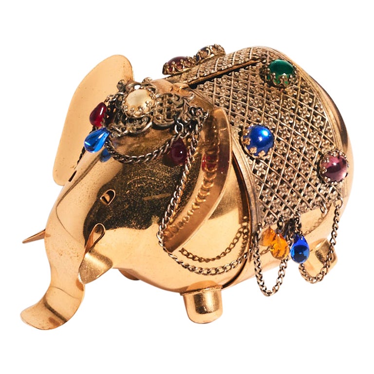 Bejewelled Gold Tone Elephant Piggy Bank
