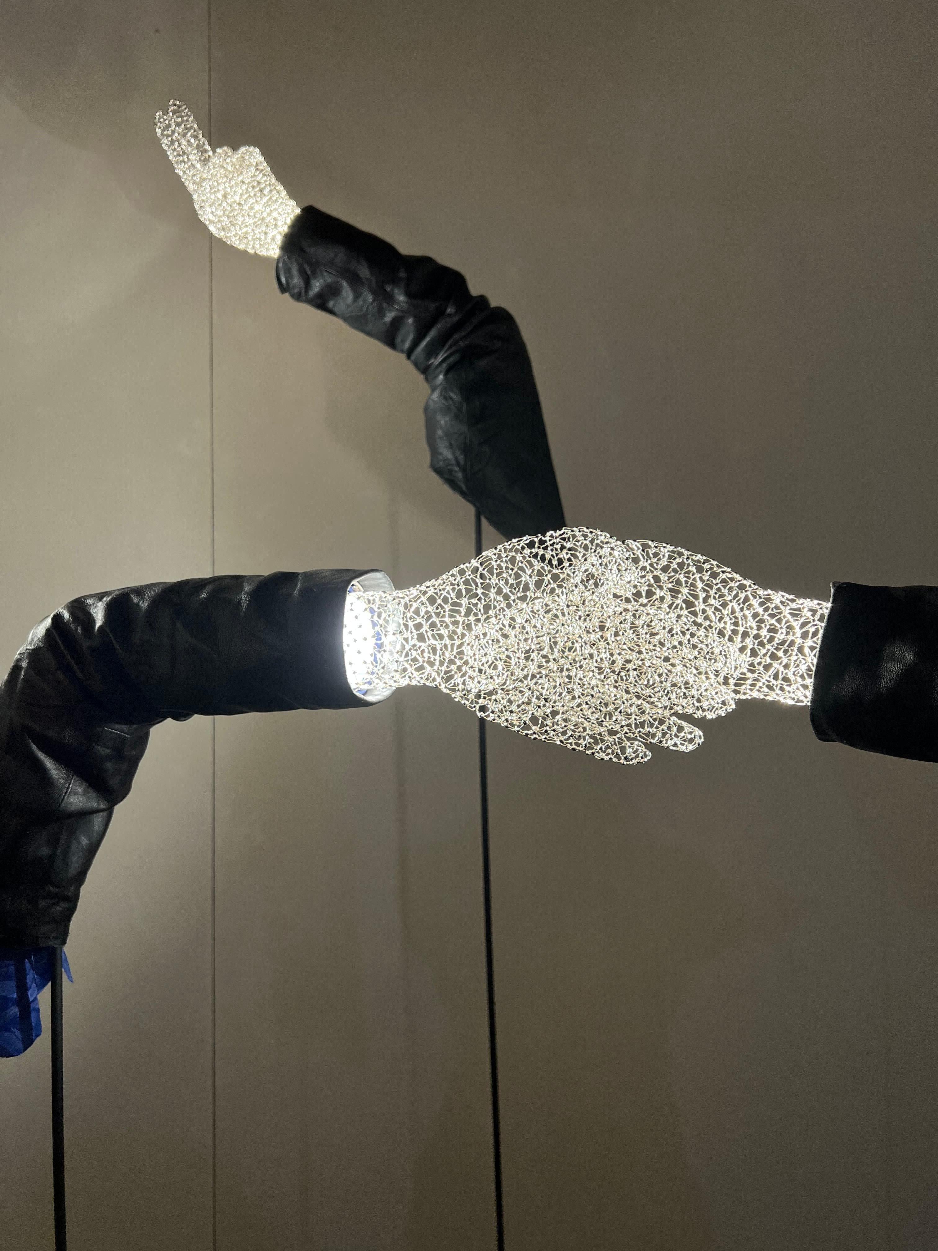 Thai Bejewelled Hand (silver) by Ango - Art Object with Luminosity&Universal Language For Sale