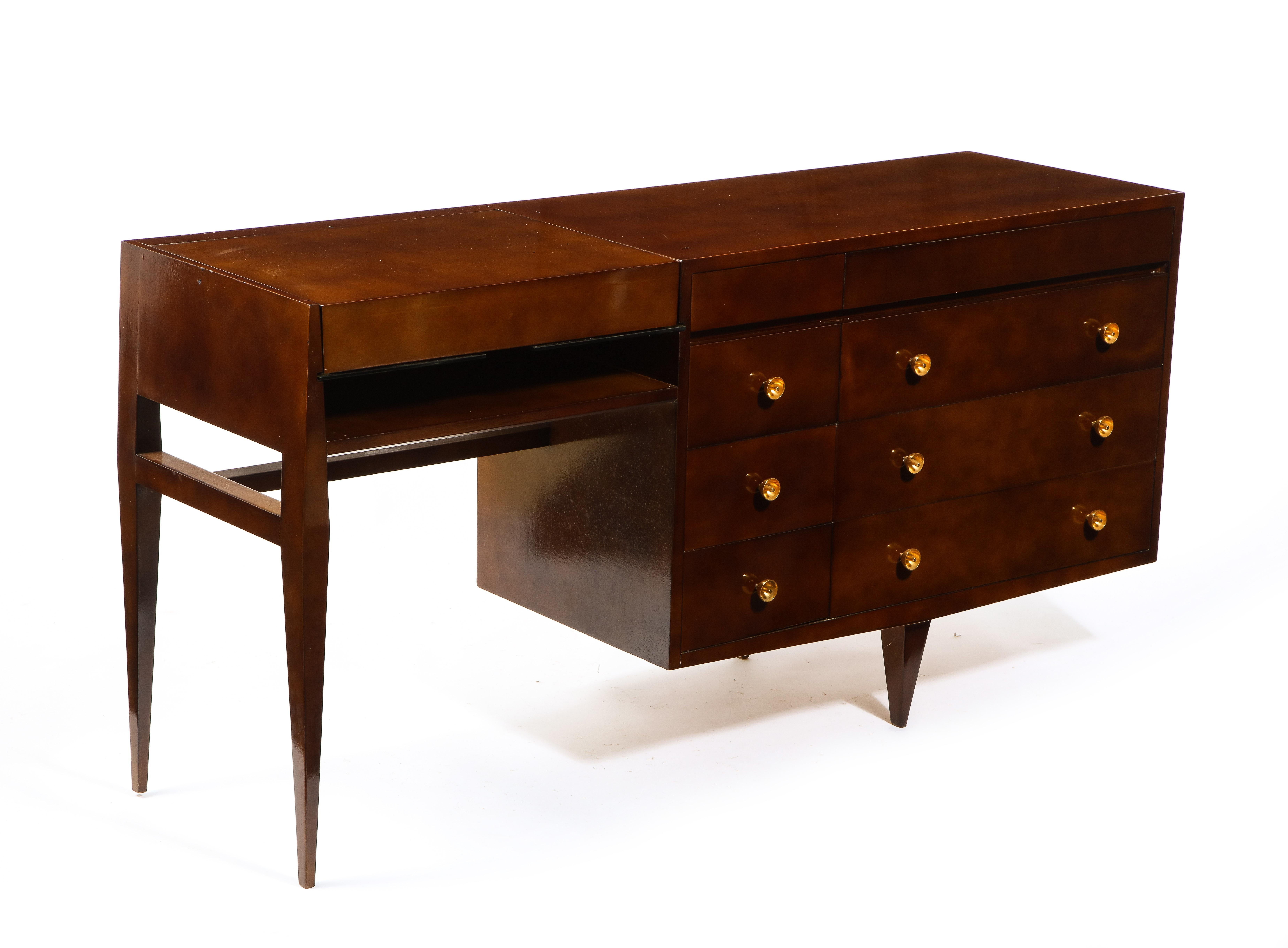 Scrivania e Vanity in lacca e bronzo di Raphaël Décorateur Beka, Francia, anni '50 in vendita 4