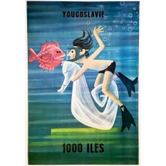 Original tourism poster of the 50s for Yugoslavia and its 1000 islands