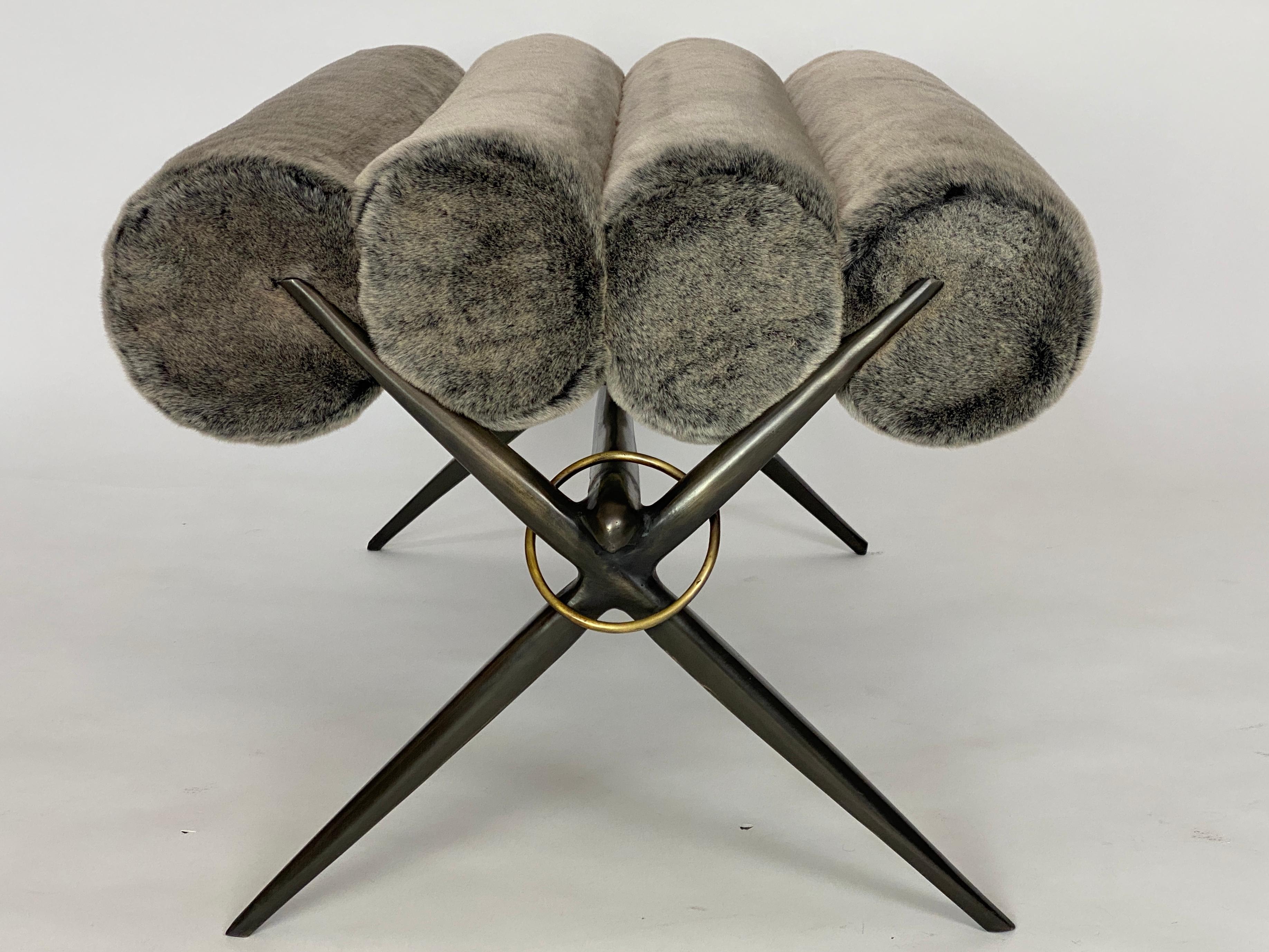 Modern Bel Air Bench, Faux Fur, by Bourgeois Boheme Atelier For Sale