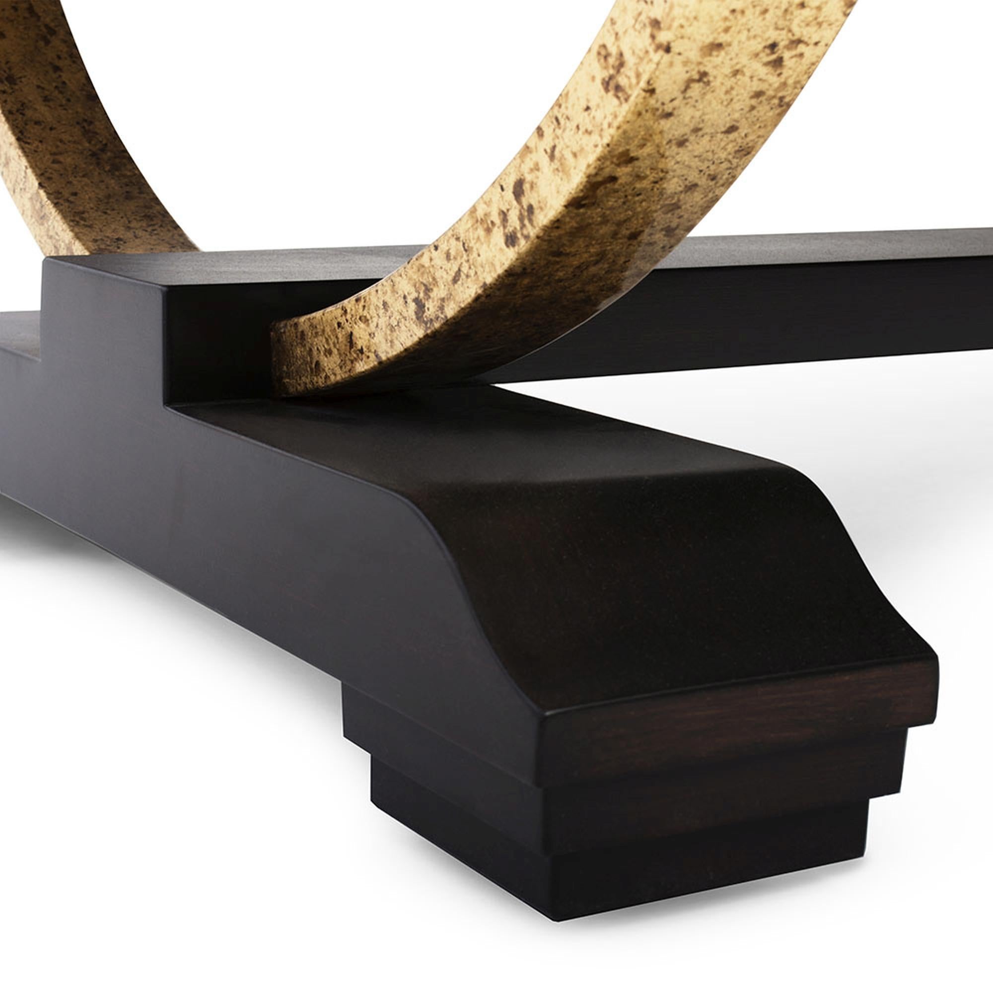 Mexican Bel Air Coffee Table in Chocolate and Antiqued Gold by Innova Luxuxy Group For Sale