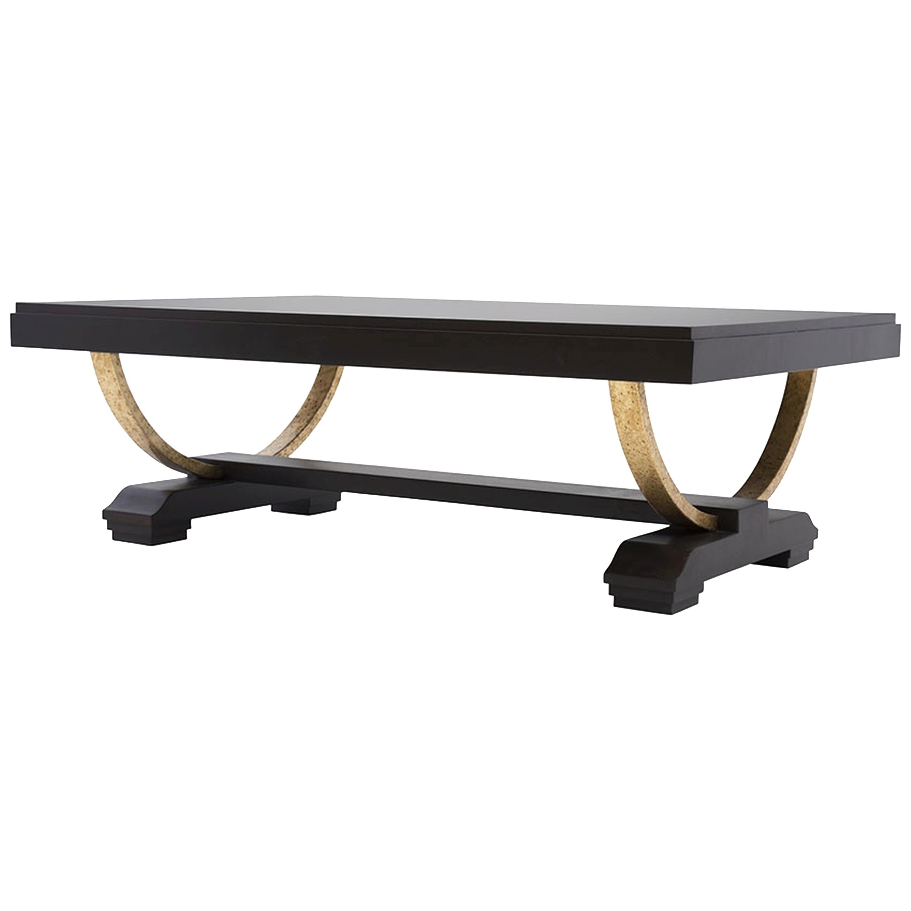 Bel Air Coffee Table in Chocolate and Antiqued Gold by Innova Luxuxy Group For Sale