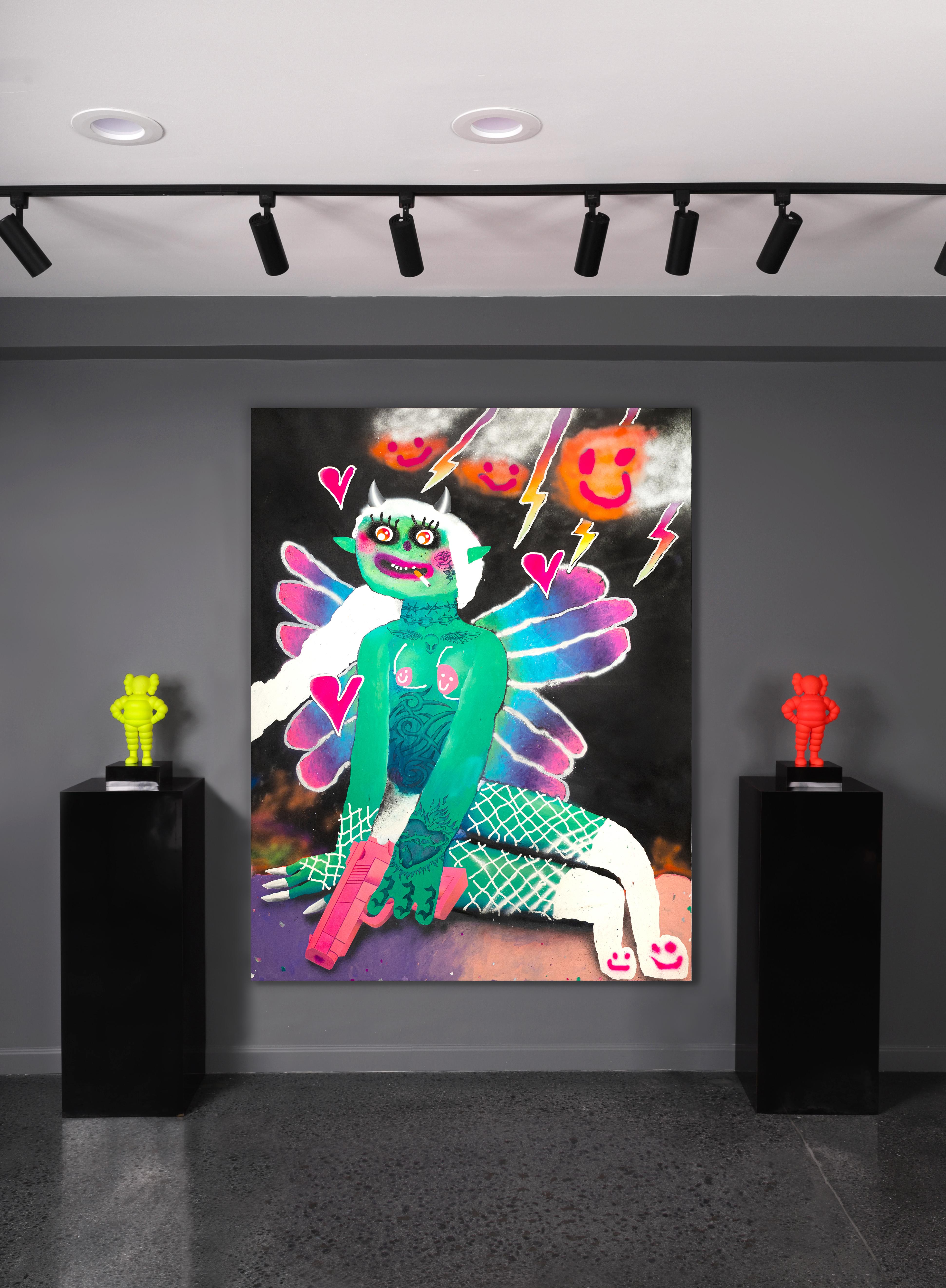 'Cherry Gun' Painting, 2023 - Figurative Painting Nero di Bel Fullana