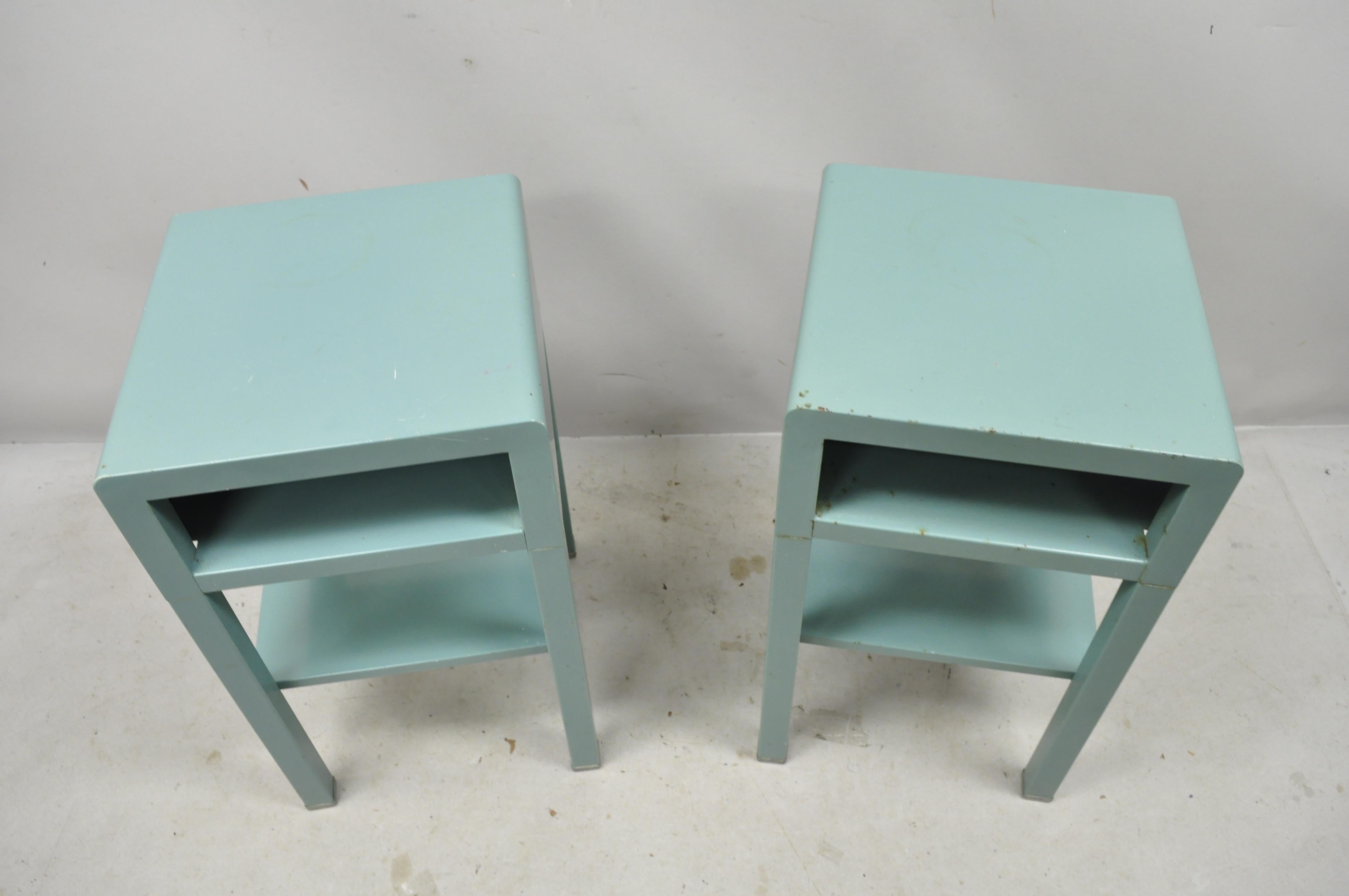 North American Bel Geddes for Simmons Vtg Industrial Modern Art Deco Nightstand Tables, a Pair