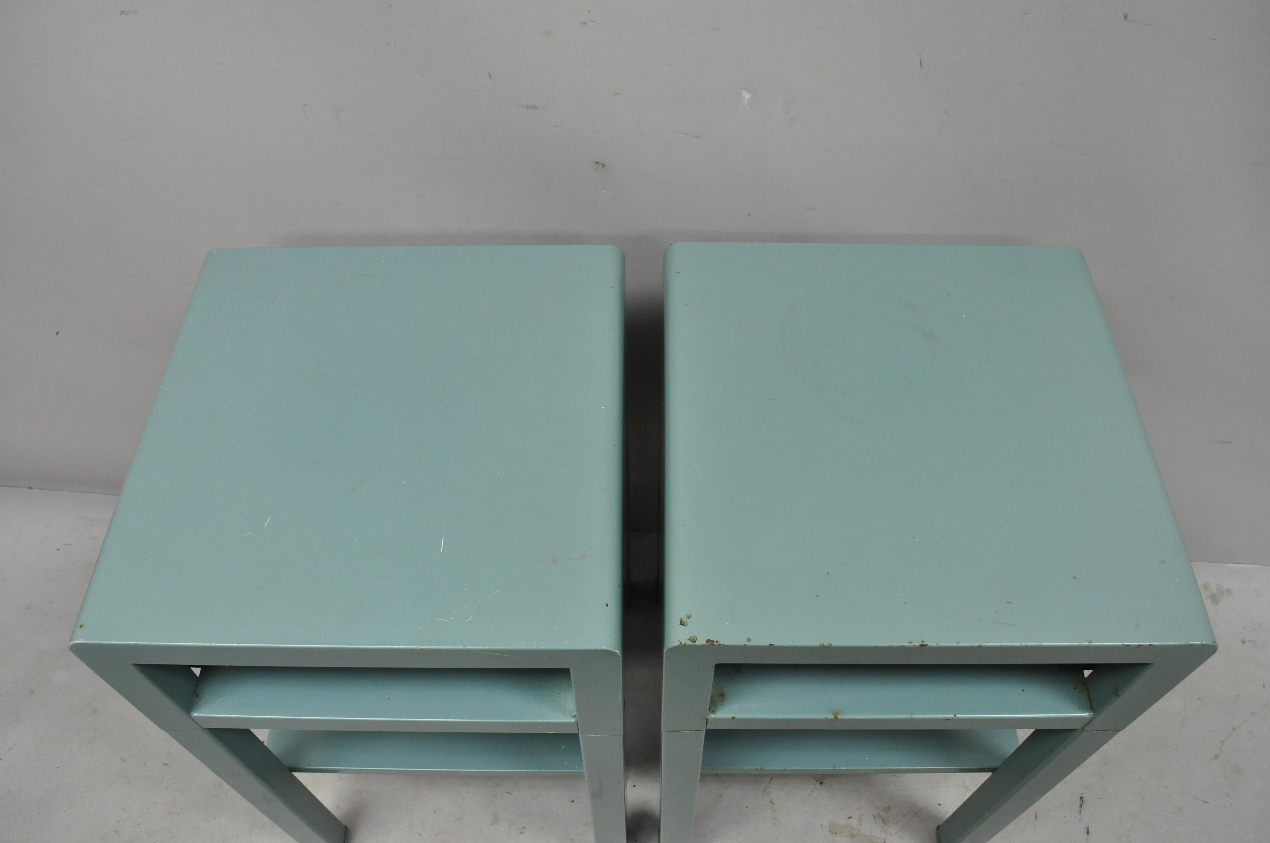 20th Century Bel Geddes for Simmons Vtg Industrial Modern Art Deco Nightstand Tables, a Pair