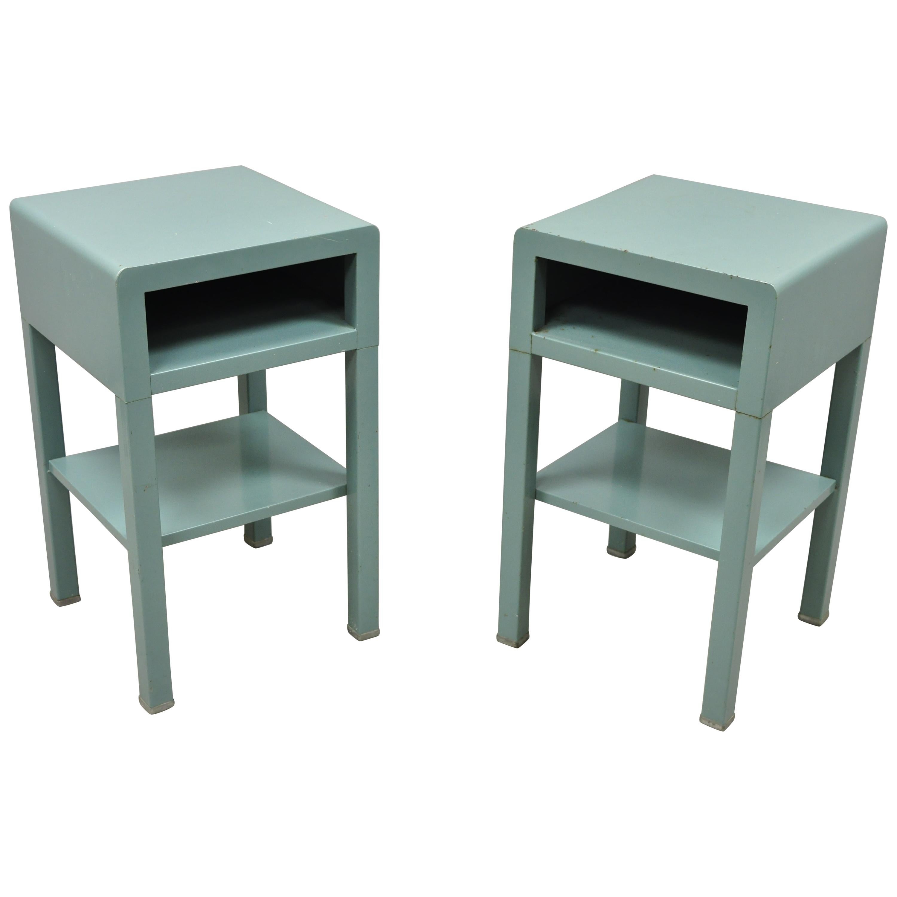 Bel Geddes for Simmons Vtg Industrial Modern Art Deco Nightstand Tables, a Pair